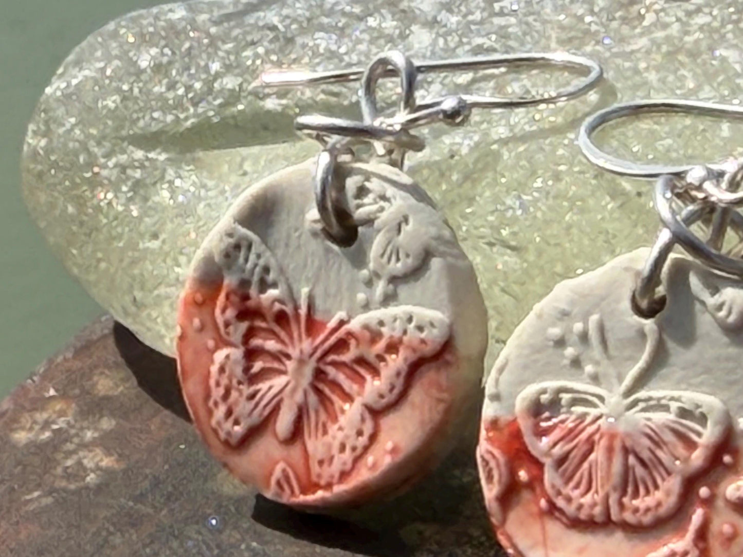 Handmade Ceramic Earrings made with Sussex Clay - Unique jewellery, Pink earrings, Ethical Jewelry