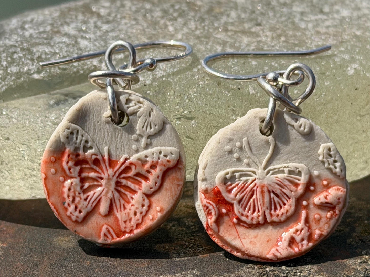 Handmade Ceramic Earrings made with Sussex Clay - Unique jewellery, Pink earrings, Ethical Jewelry