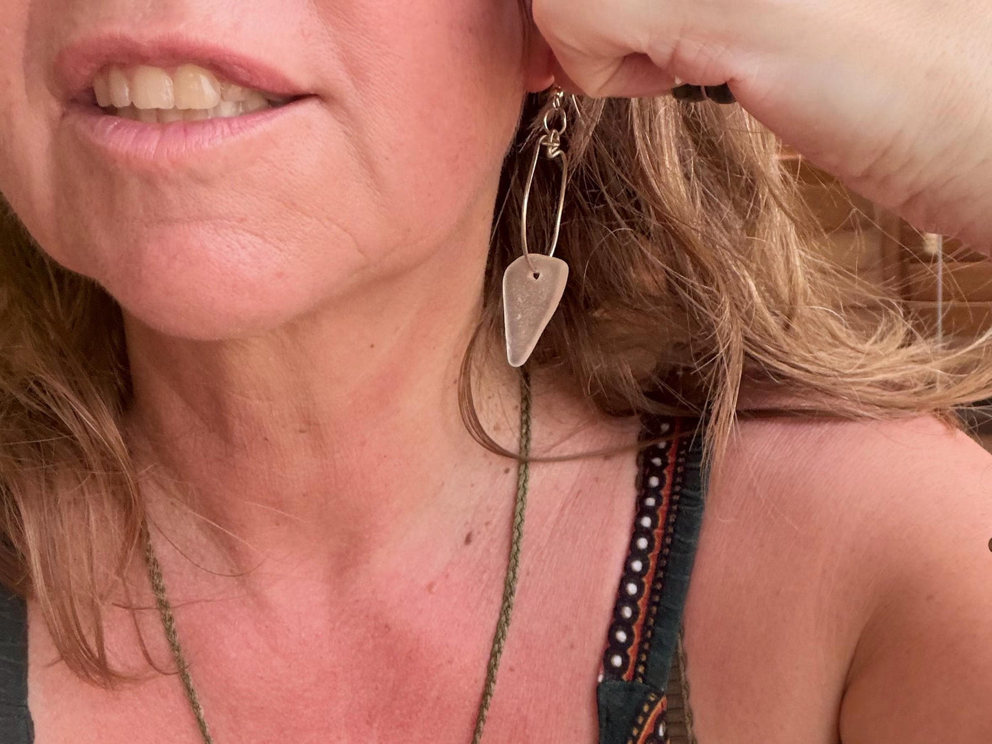 Sea glass and sterling silver earrings. Unique jewellery, Unique earrings, sea glass jewellery. Handmade gift for her. Sustainable jewellery