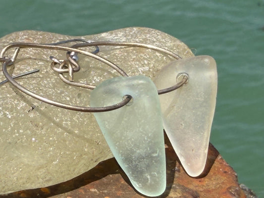 Sea glass and sterling silver earrings. Unique jewellery, Unique earrings, sea glass jewellery. Handmade gift for her. Sustainable jewellery