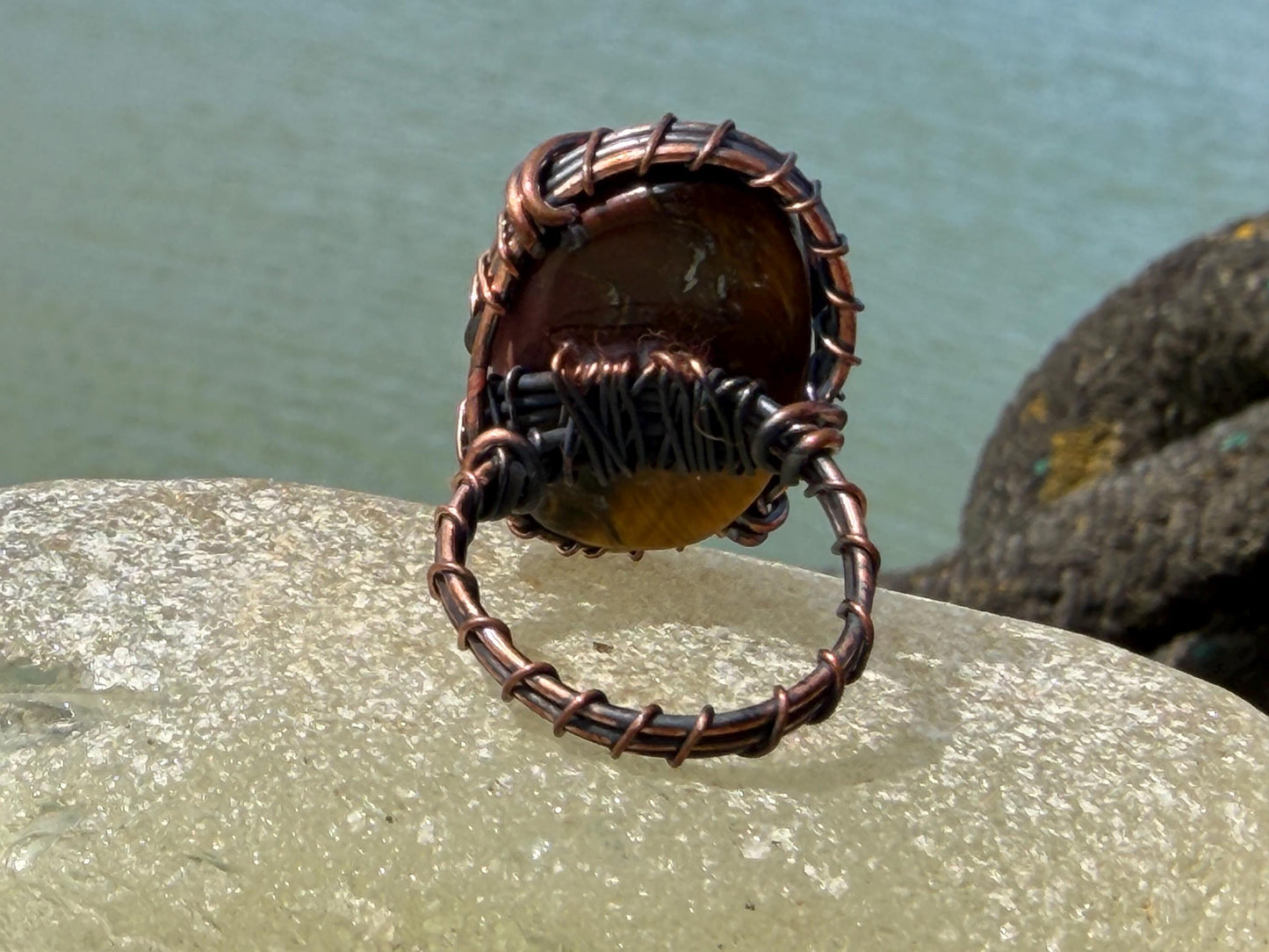 Ethically sourced tigers eye ring. Unique gift for him or her. ehical jewellery, large handmade ring, boho ring. Eco friendly jewellery.