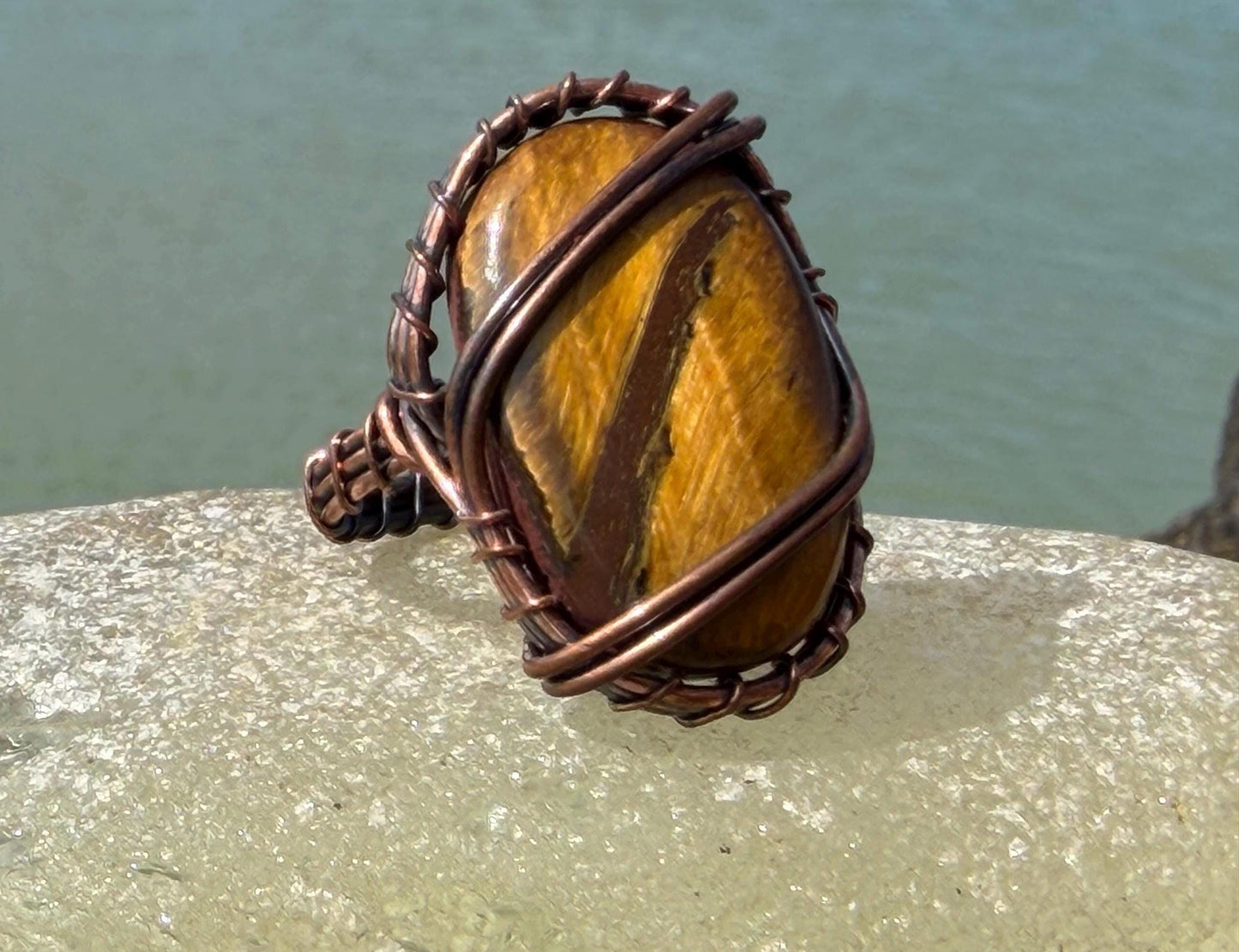 Ethically sourced tigers eye ring. Unique gift for him or her. ehical jewellery, large handmade ring, boho ring. Eco friendly jewellery.