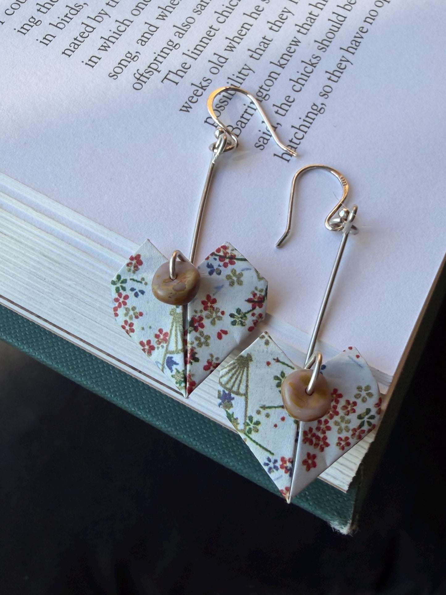 Heart origami earrings on recycled sterling silver. Eco friendly jewellery. Heart earrings. Handmade heart jewellery. White hearts on silver