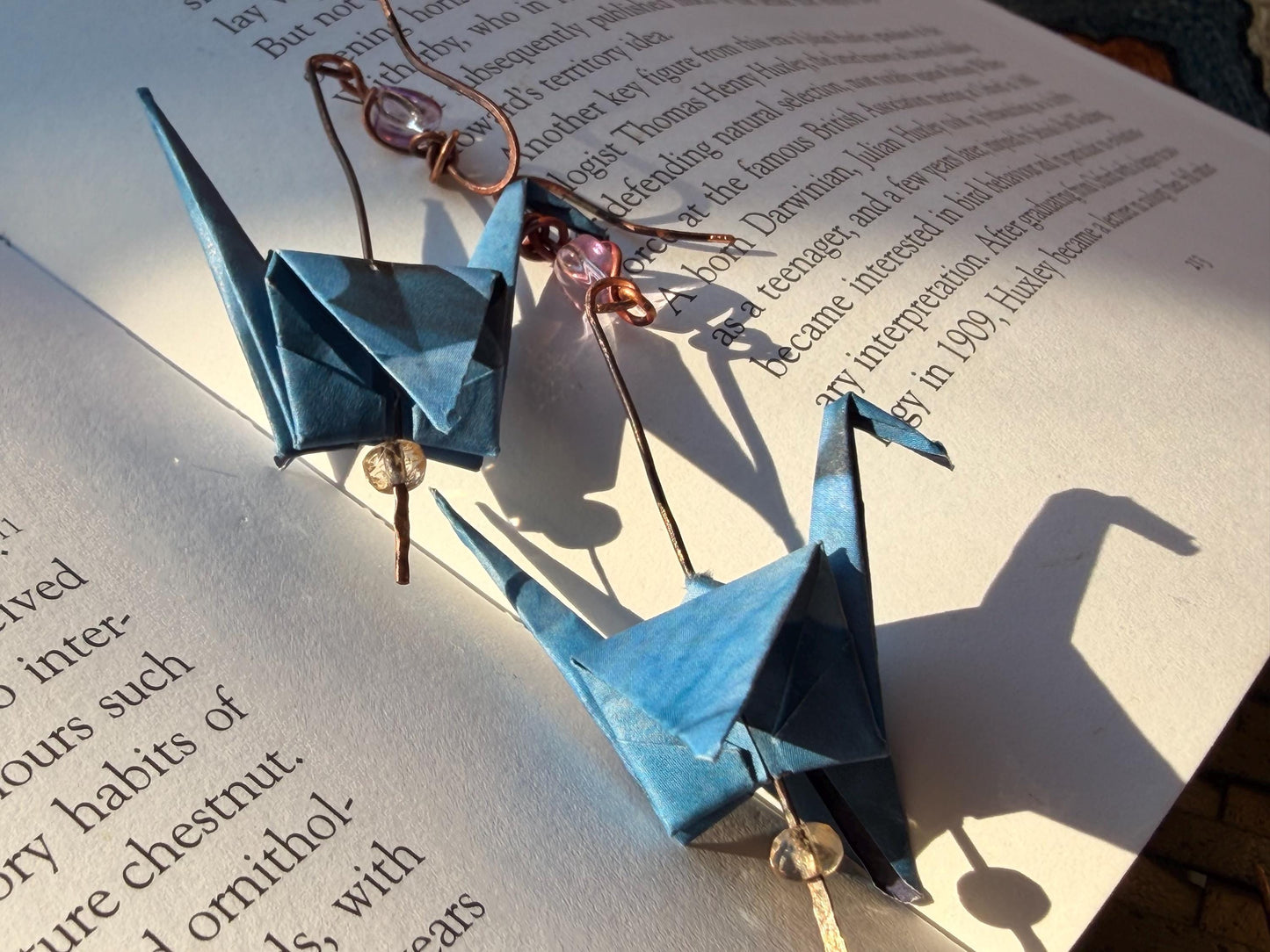 Bird origami earrings on recycled metals. Eco friendly jewellery. Bird earrings. Handmade bird jewellery. Blue birds. Ethical jewellery.