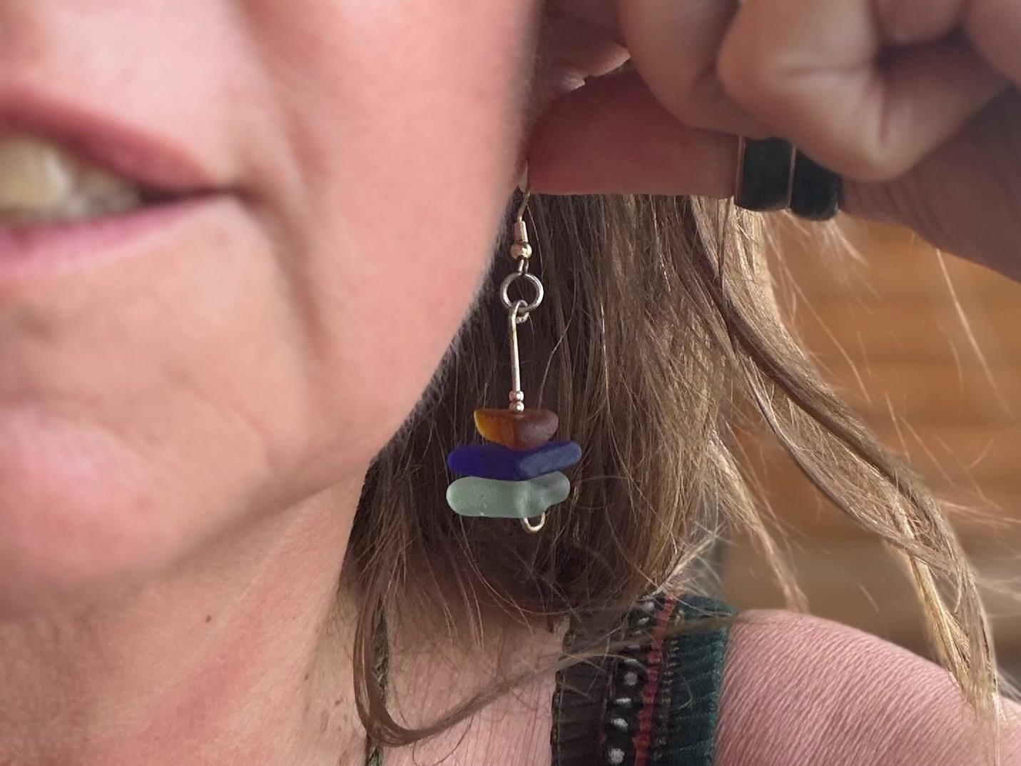 Handmade earrings. Recycled earrings, Unique earrings, red white blue sea glass earrings. Jubilee earrings, gift for her, ethical jewellery