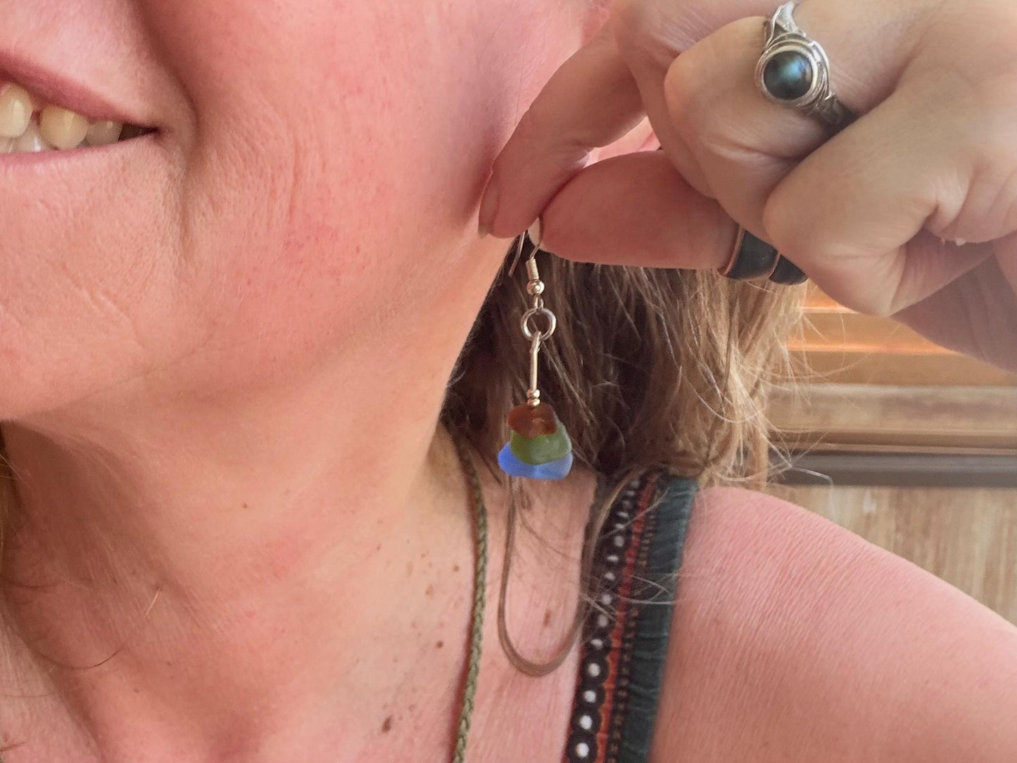 Handmade earrings. Recycled earrings, Unique earrings, red white blue sea glass earrings. Jubilee earrings, gift for her, ethical jewellery