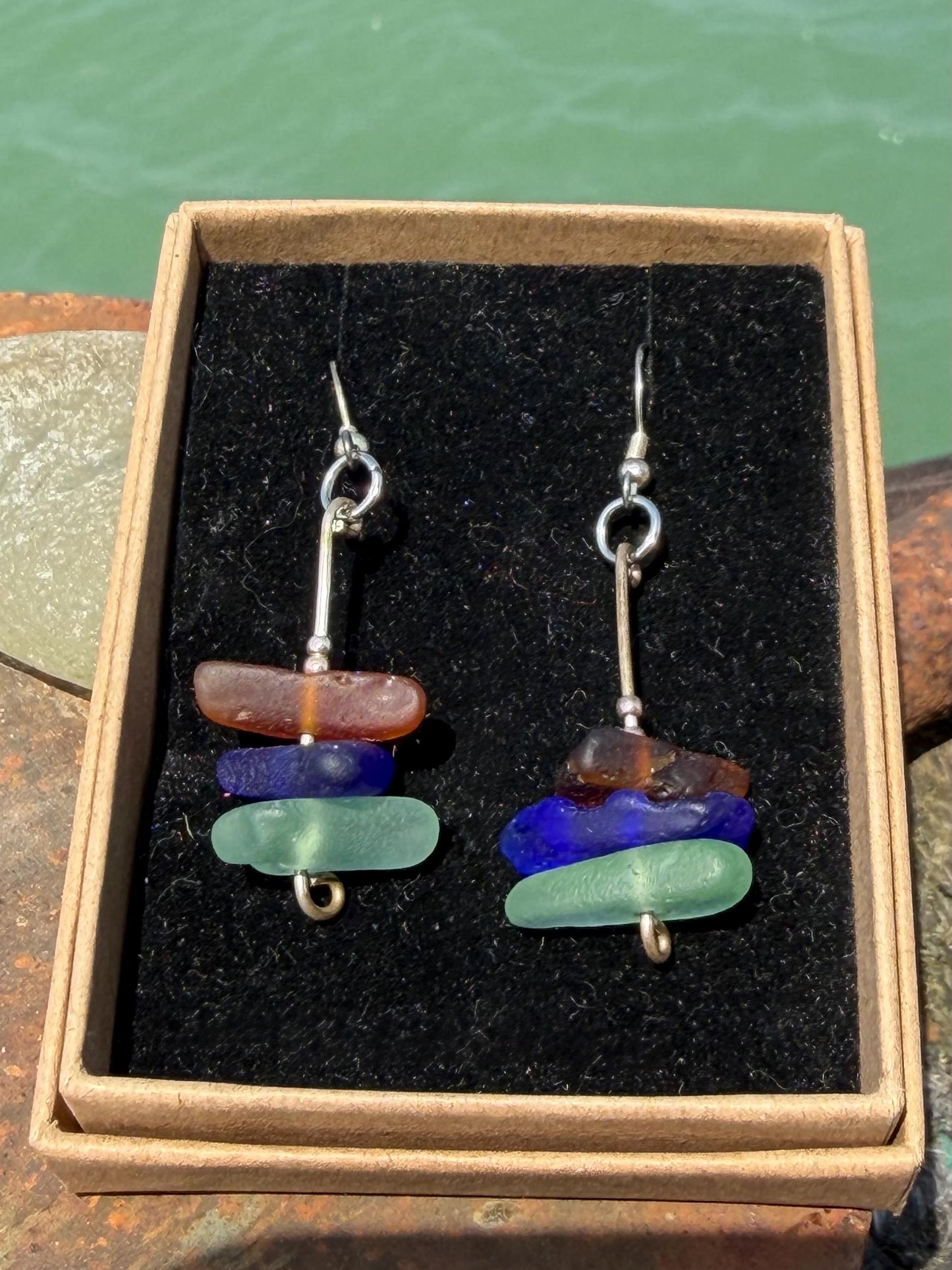 Handmade earrings. Recycled earrings, Unique earrings, red white blue sea glass earrings. Jubilee earrings, gift for her, ethical jewellery