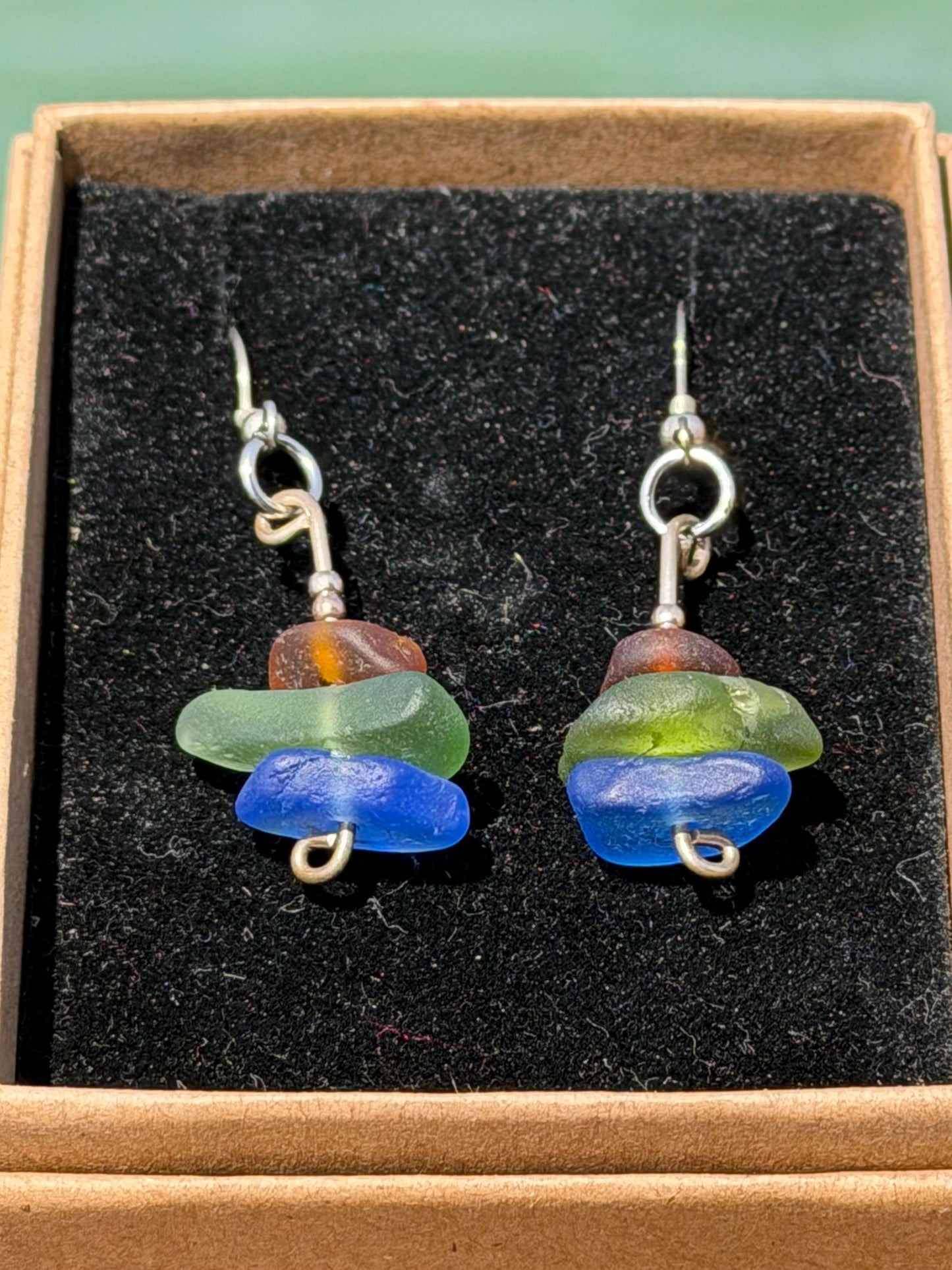 Handmade earrings. Recycled earrings, Unique earrings, red white blue sea glass earrings. Jubilee earrings, gift for her, ethical jewellery