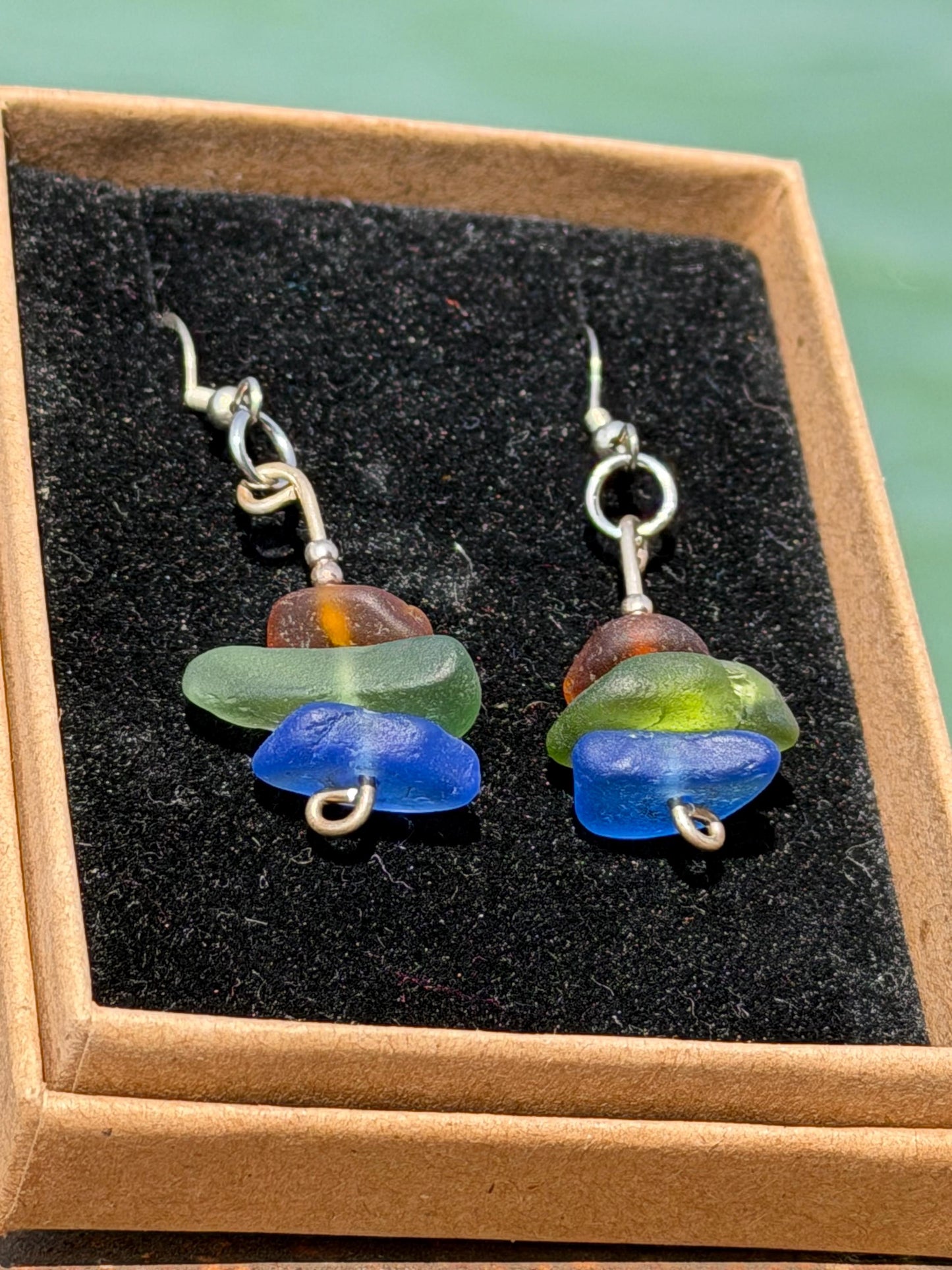 Handmade earrings. Recycled earrings, Unique earrings, red white blue sea glass earrings. Jubilee earrings, gift for her, ethical jewellery