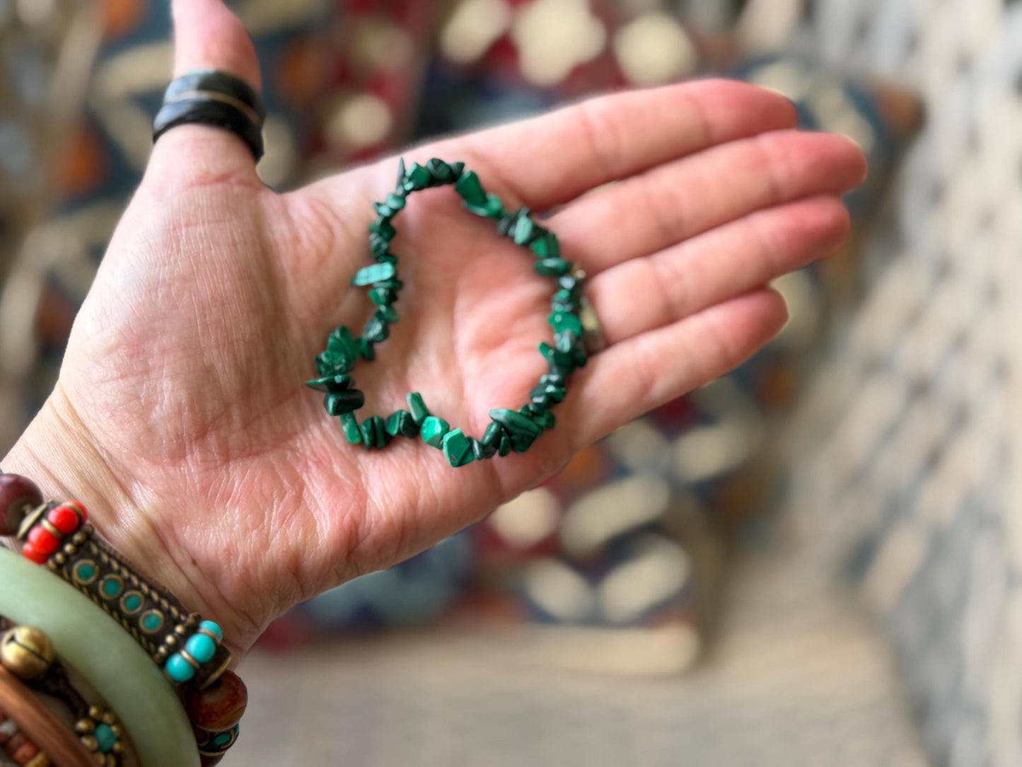Malachite bracelet. Upcycled malachite jewellery. Ethical jewellery, unusual jewellery, malachite jewellery, green gemstone bracelet.