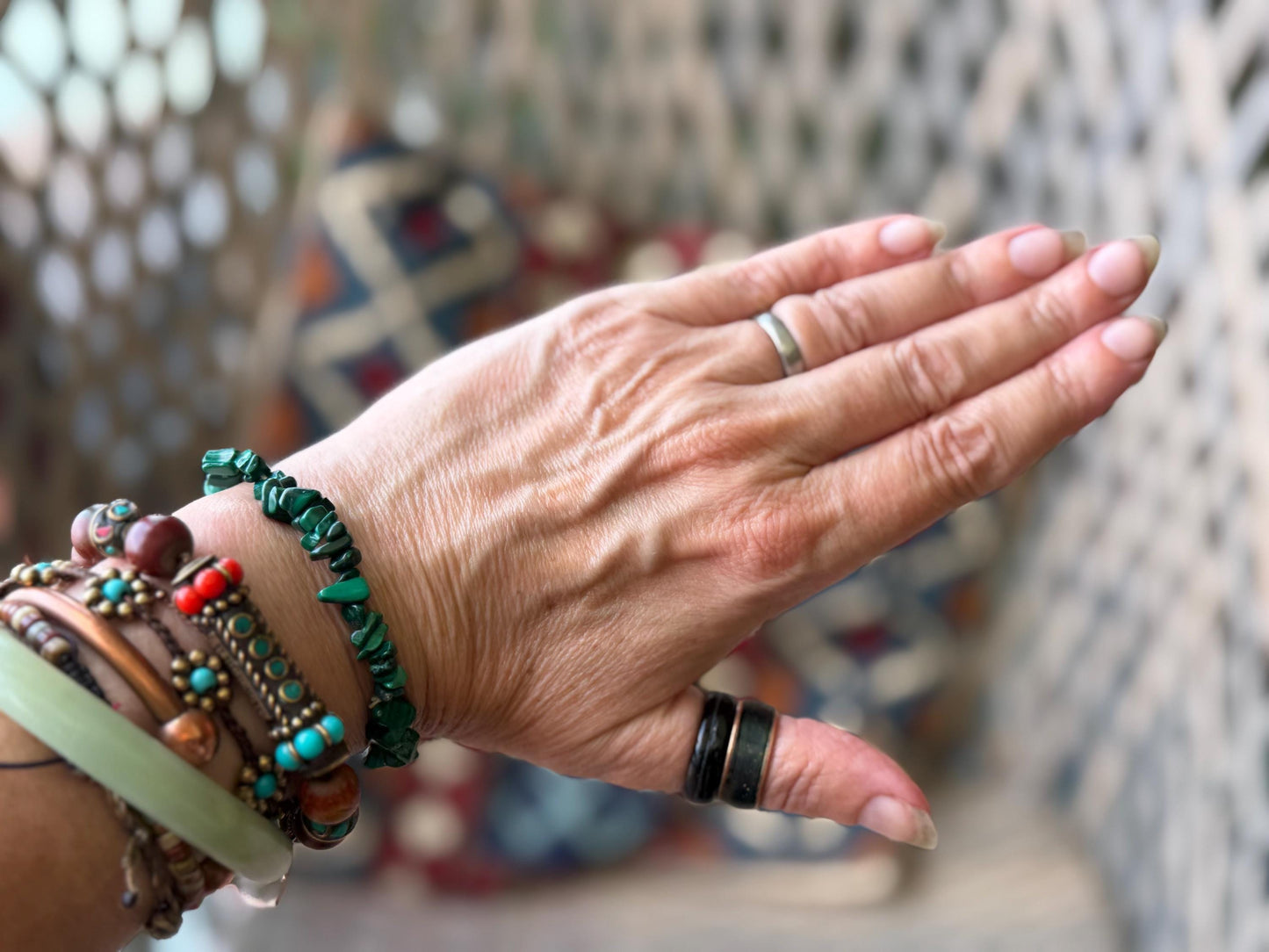 Malachite bracelet. Upcycled malachite jewellery. Ethical jewellery, unusual jewellery, malachite jewellery, green gemstone bracelet.