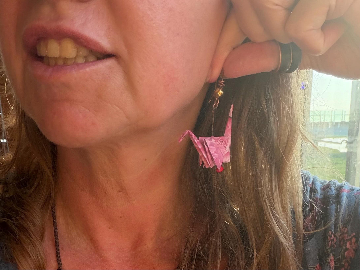 Bird origami earrings on recycled metals. Eco friendly jewellery. Bird earrings. Handmade bird jewellery. Pink birds. Ethical jewellery.