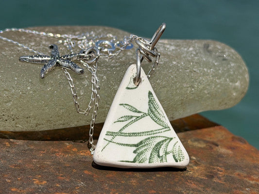 Eco friendly sea ceramic necklace on a sterling silver chain. Eco friendly jewellery, ethical jewellery. Eco friendly necklace.