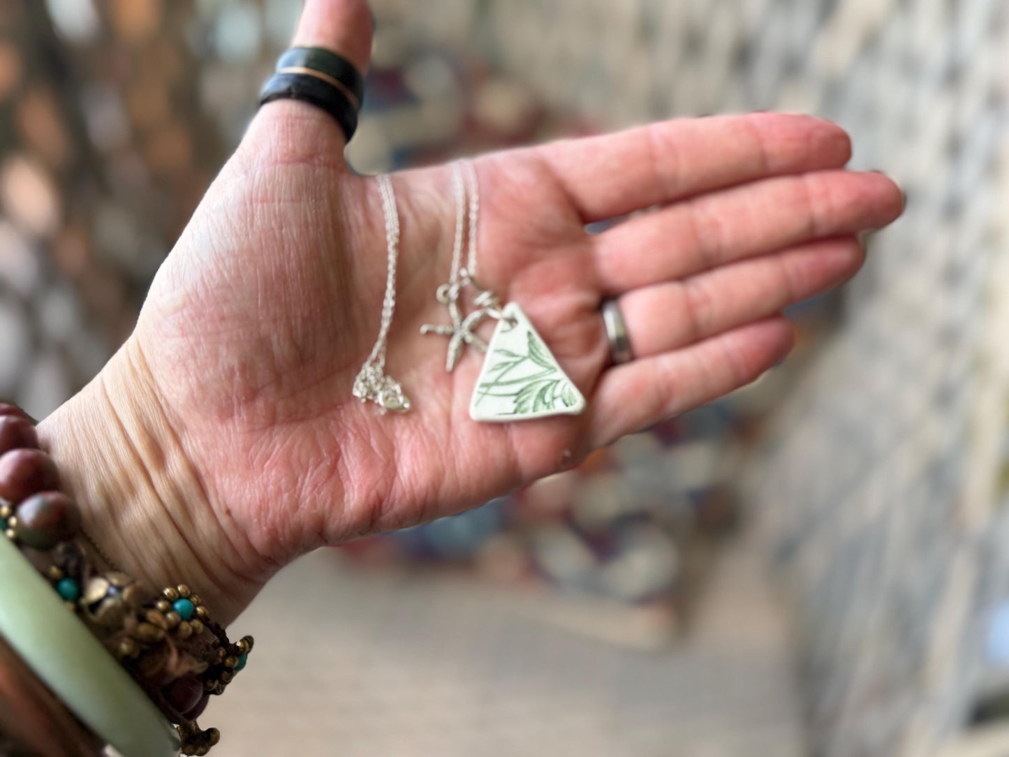 Eco friendly sea ceramic necklace on a sterling silver chain. Eco friendly jewellery, ethical jewellery. Eco friendly necklace.