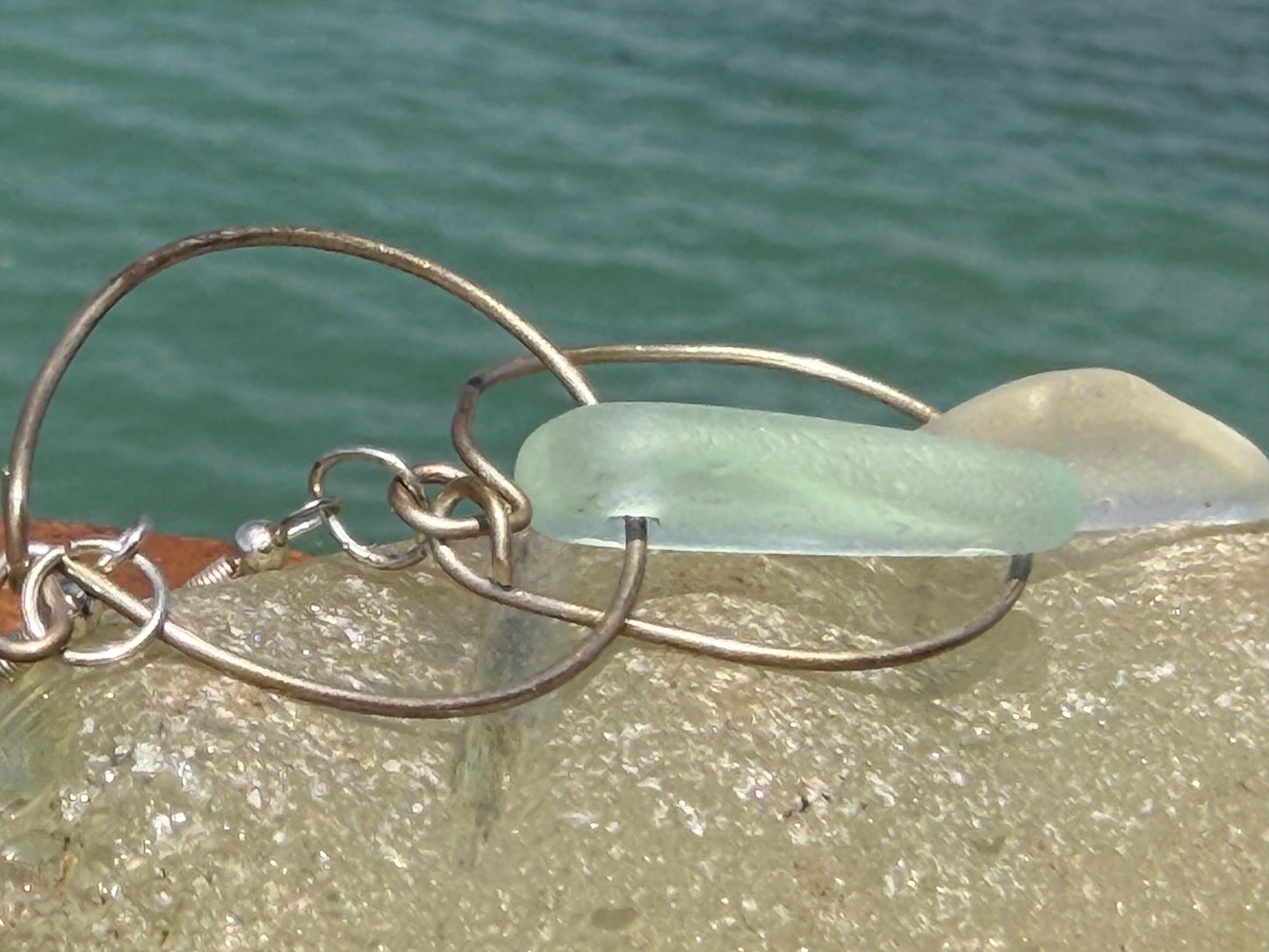 Sea glass and sterling silver earrings. Unique jewellery, Unique earrings, sea glass jewellery. Handmade gift for her. Sustainable jewellery