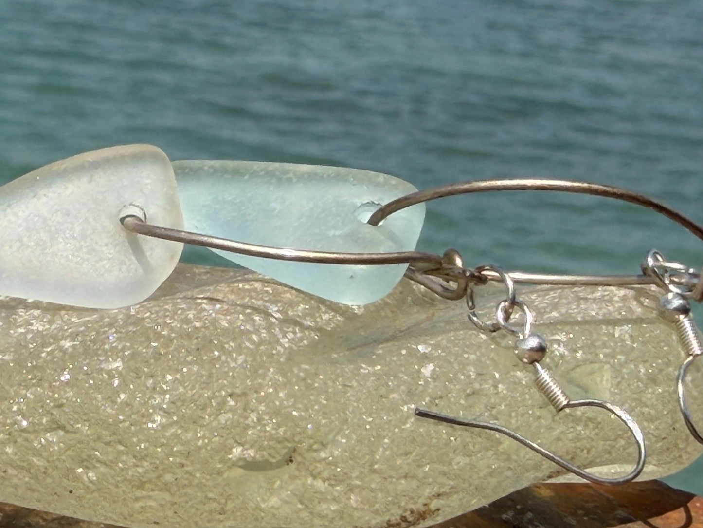 Sea glass and sterling silver earrings. Unique jewellery, Unique earrings, sea glass jewellery. Handmade gift for her. Sustainable jewellery