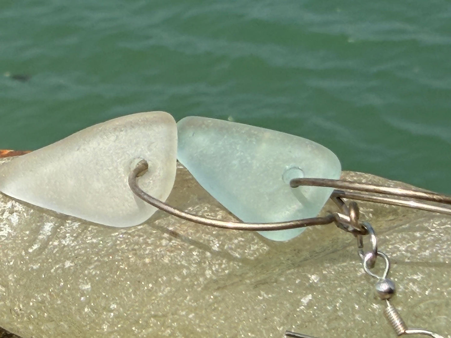 Sea glass and sterling silver earrings. Unique jewellery, Unique earrings, sea glass jewellery. Handmade gift for her. Sustainable jewellery