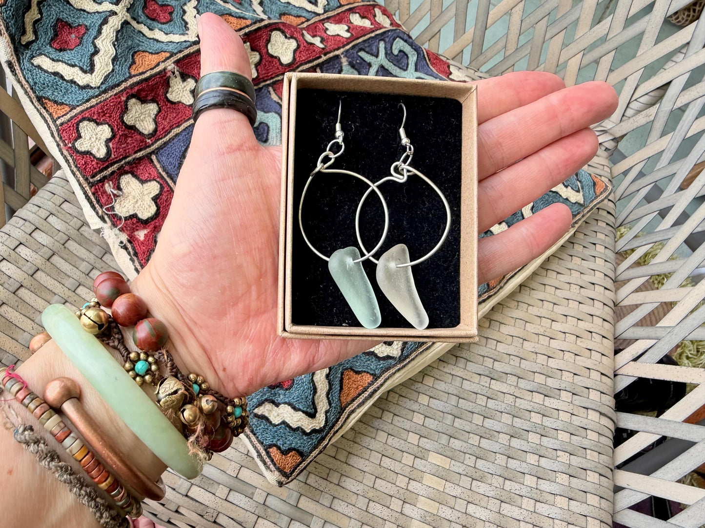 Sea glass and sterling silver earrings. Unique jewellery, Unique earrings, sea glass jewellery. Handmade gift for her. Sustainable jewellery