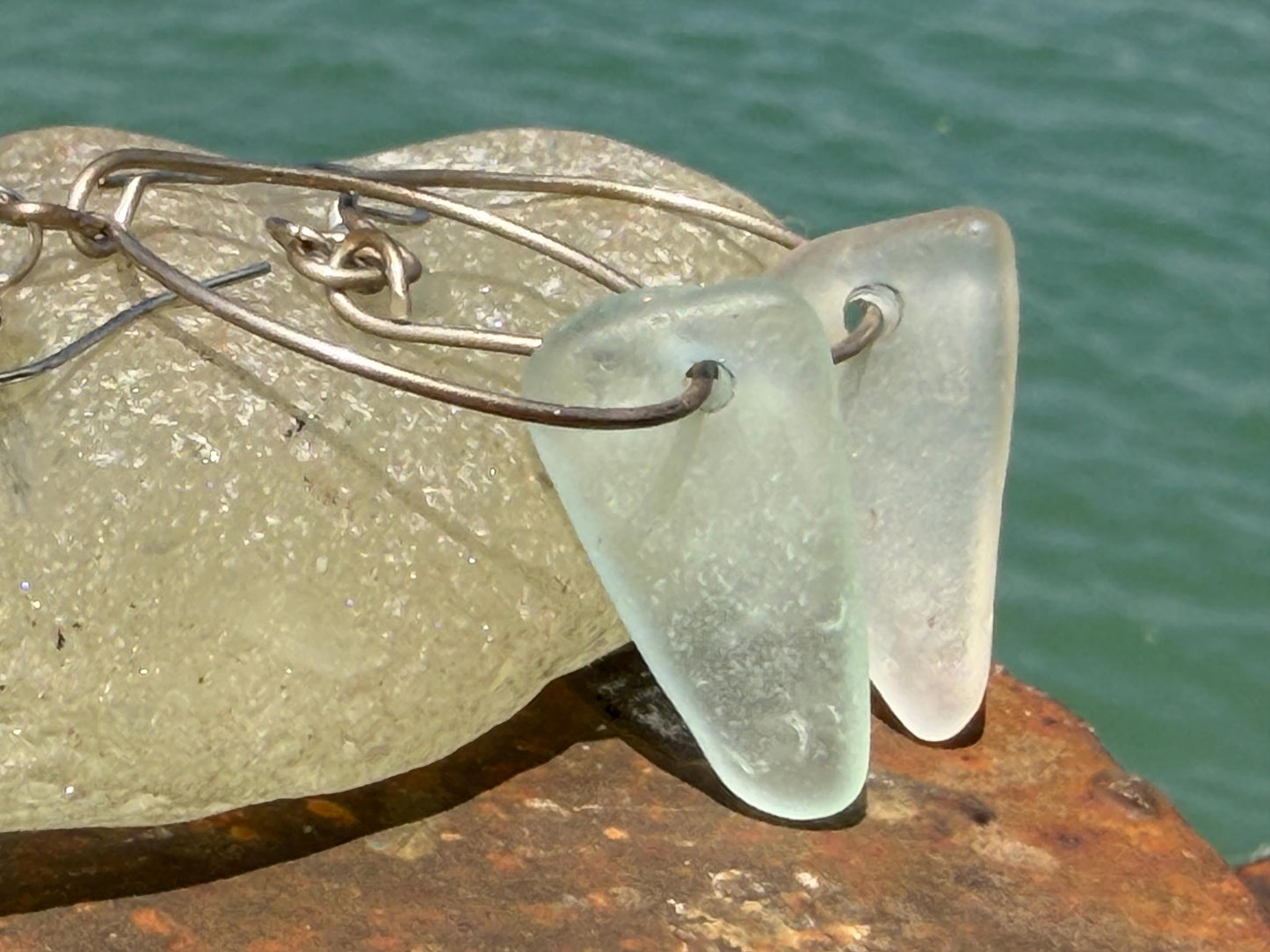 Sea glass and sterling silver earrings. Unique jewellery, Unique earrings, sea glass jewellery. Handmade gift for her. Sustainable jewellery