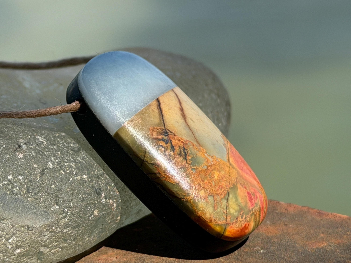 Picasso jasper gemstone pendnat. Ethical jewellery, orange gemstone necklace. Stunning unique jewellery. Unique gifts. Unique necklaces.