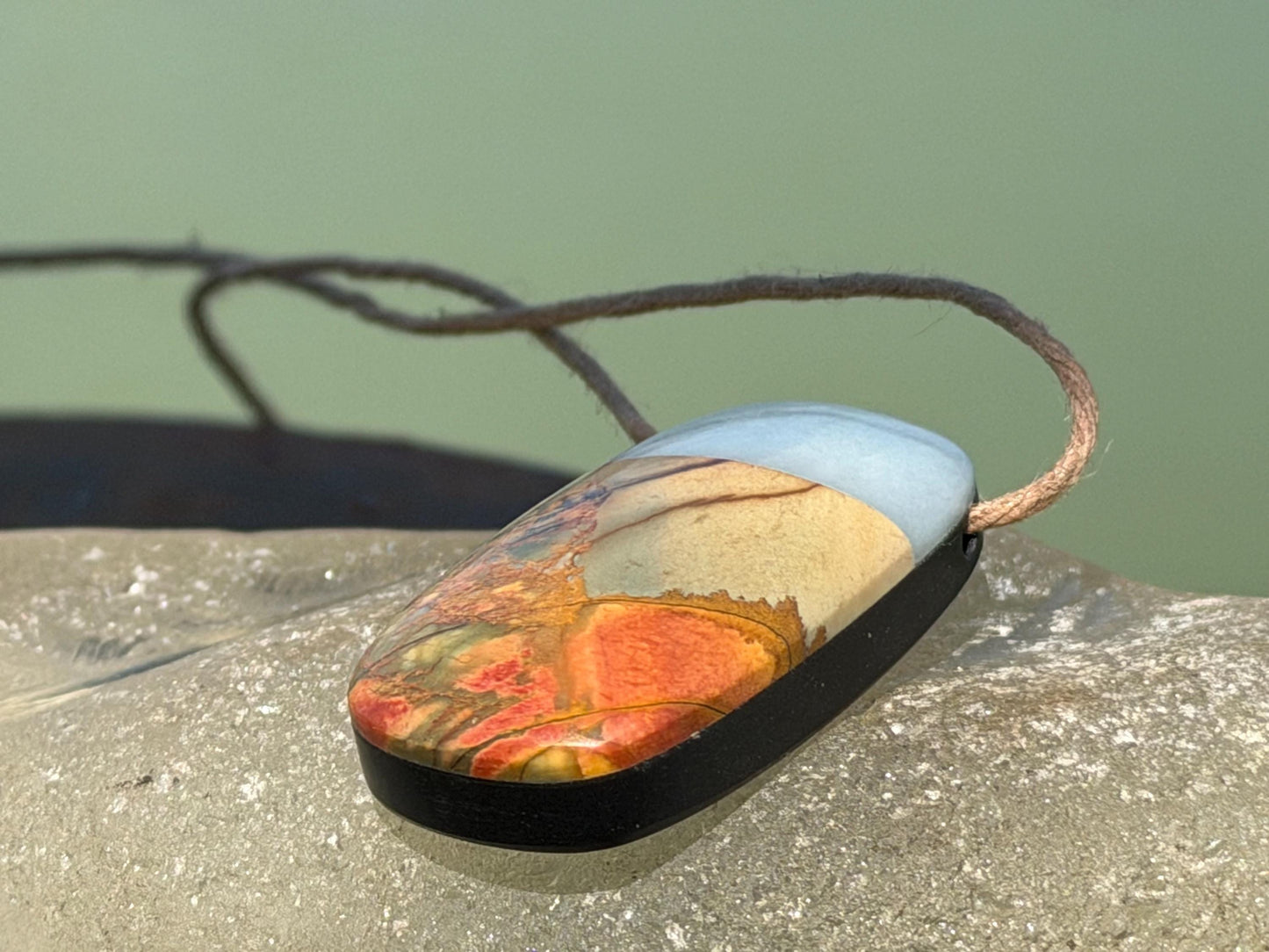 Picasso jasper gemstone pendnat. Ethical jewellery, orange gemstone necklace. Stunning unique jewellery. Unique gifts. Unique necklaces.