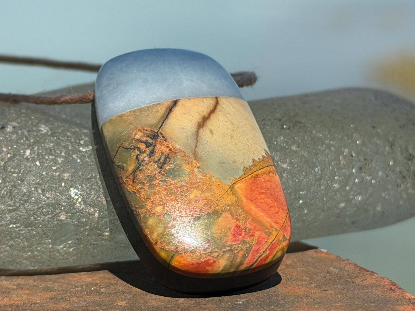 Picasso jasper gemstone pendnat. Ethical jewellery, orange gemstone necklace. Stunning unique jewellery. Unique gifts. Unique necklaces.