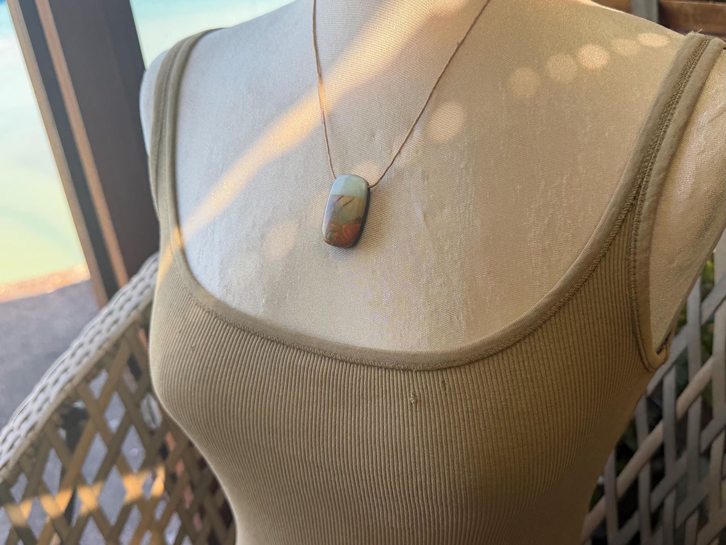 Picasso jasper gemstone pendnat. Ethical jewellery, orange gemstone necklace. Stunning unique jewellery. Unique gifts. Unique necklaces.