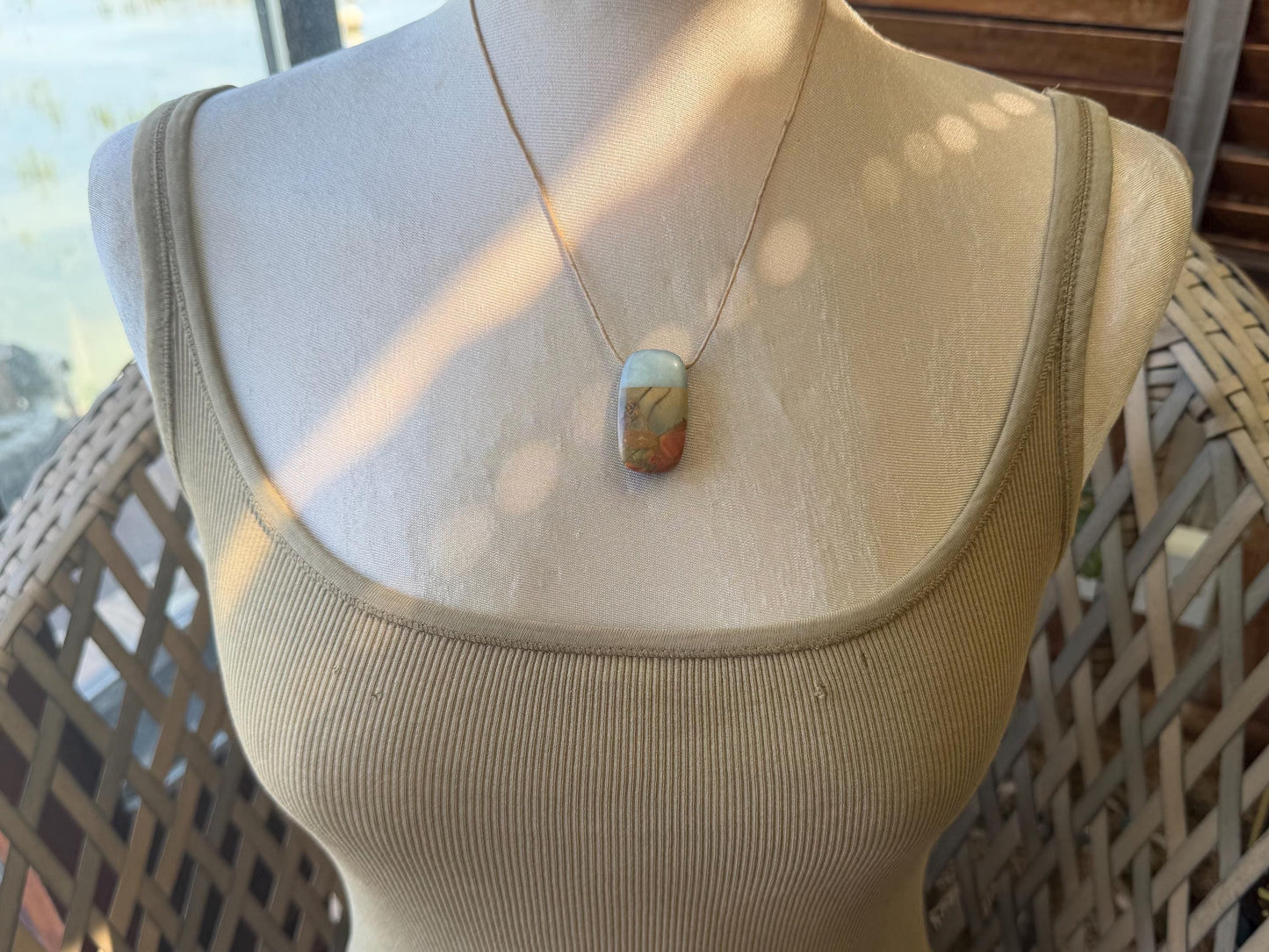 Picasso jasper gemstone pendnat. Ethical jewellery, orange gemstone necklace. Stunning unique jewellery. Unique gifts. Unique necklaces.