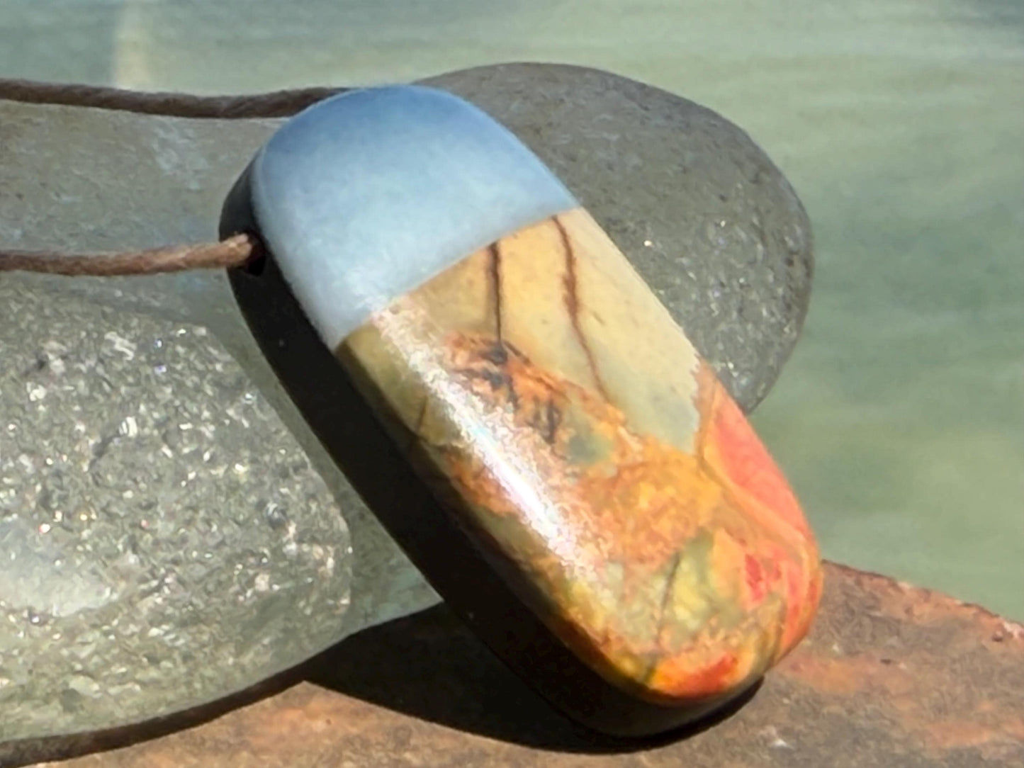 Picasso jasper gemstone pendnat. Ethical jewellery, orange gemstone necklace. Stunning unique jewellery. Unique gifts. Unique necklaces.