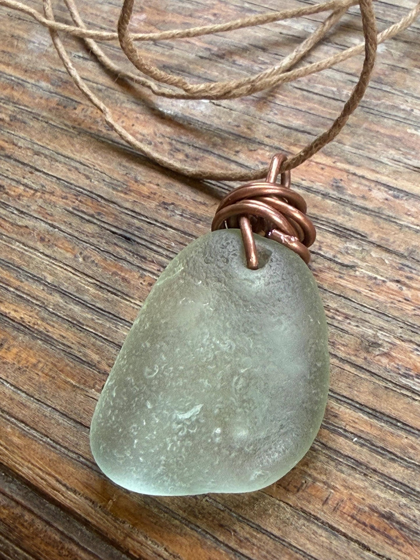 Aqua sea glass necklace wrapped in recycled copper. Recycled necklace. Ethical jewellery. Sea glass pendant. Eco friendly necklace. Boho