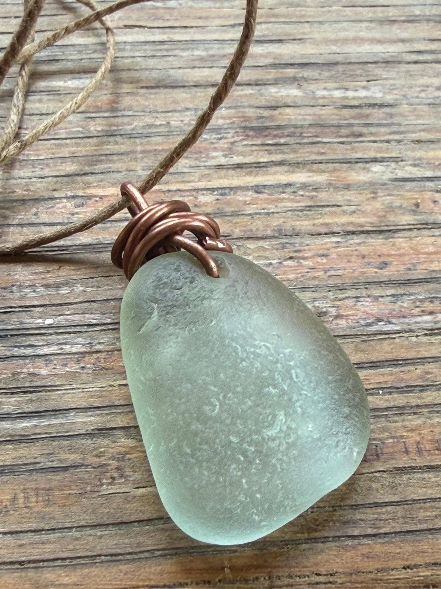 Aqua sea glass necklace wrapped in recycled copper. Recycled necklace. Ethical jewellery. Sea glass pendant. Eco friendly necklace. Boho