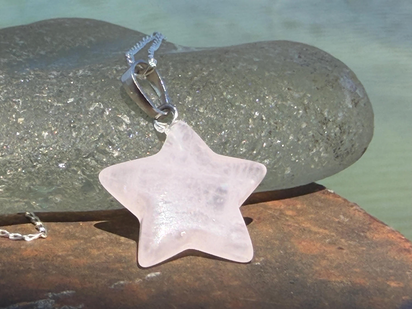 Rose quartz star necklace, rose quartz pendant, boho pendant, handmade necklace, rose quartz jewellery, ethical jewellery. Graduation gift