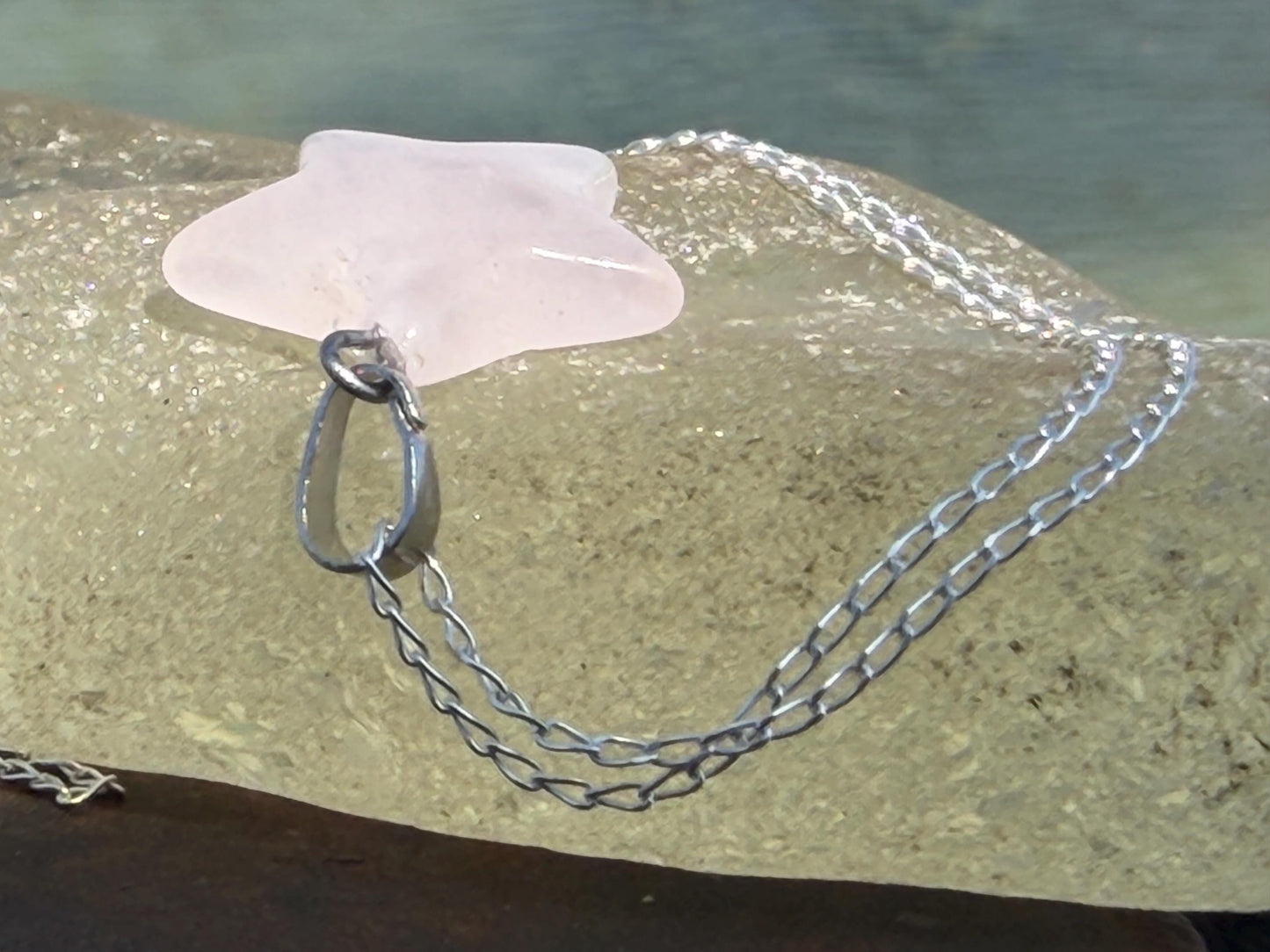 Rose quartz star necklace, rose quartz pendant, boho pendant, handmade necklace, rose quartz jewellery, ethical jewellery. Graduation gift
