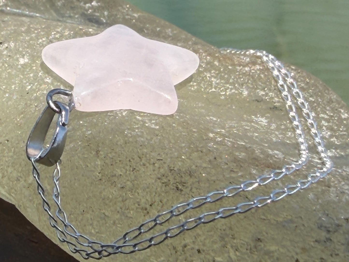 Rose quartz star necklace, rose quartz pendant, boho pendant, handmade necklace, rose quartz jewellery, ethical jewellery. Graduation gift
