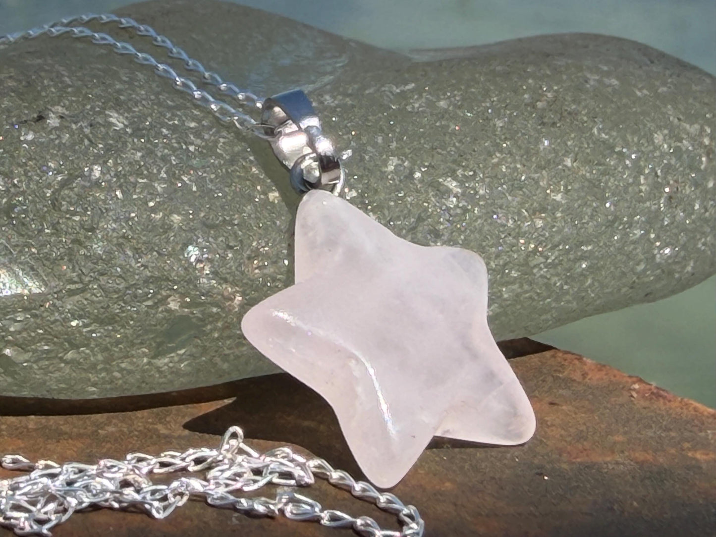 Rose quartz star necklace, rose quartz pendant, boho pendant, handmade necklace, rose quartz jewellery, ethical jewellery. Graduation gift