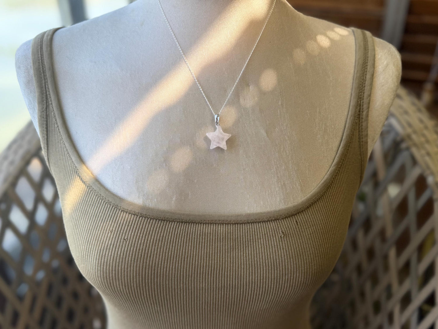 Rose quartz star necklace, rose quartz pendant, boho pendant, handmade necklace, rose quartz jewellery, ethical jewellery. Graduation gift