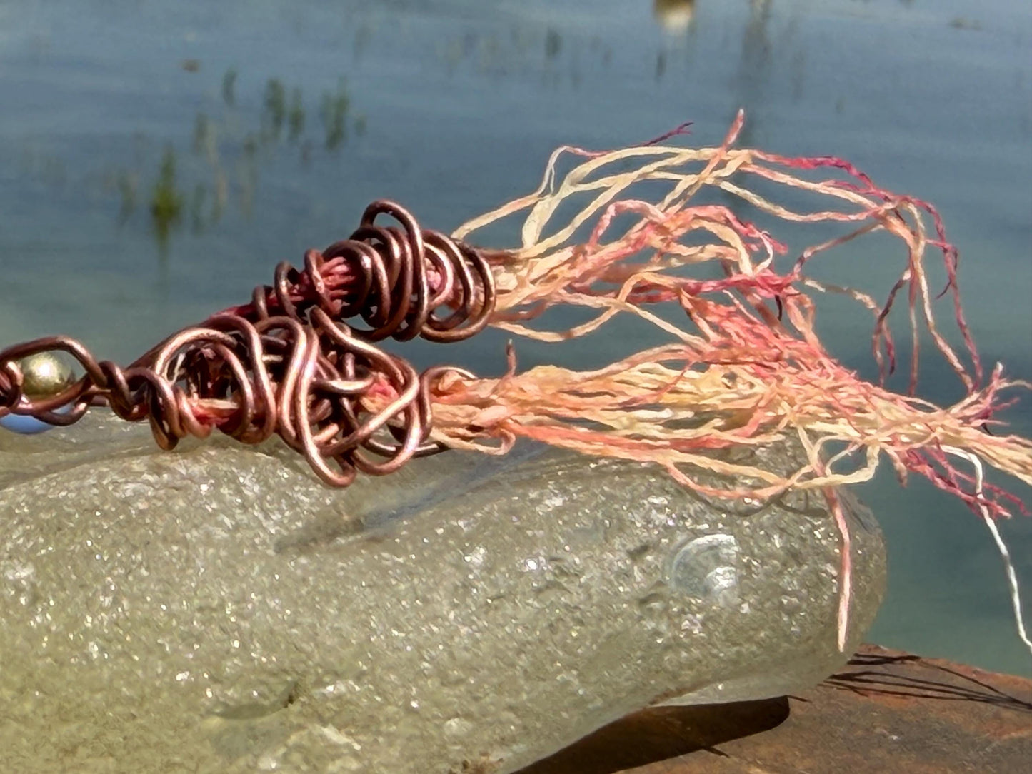 Seaweed earrings wrapped in recycled copper stripped from waste cables. Eco friendly gift for ocean lover. Very unusual and unique,