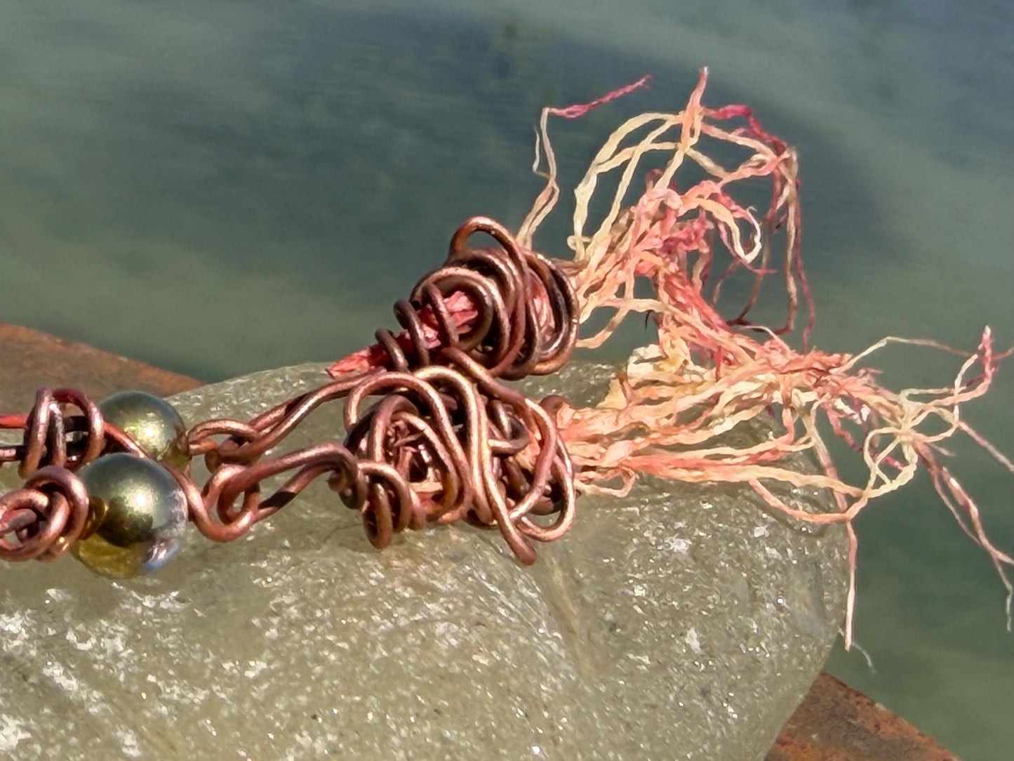 Seaweed earrings wrapped in recycled copper stripped from waste cables. Eco friendly gift for ocean lover. Very unusual and unique,