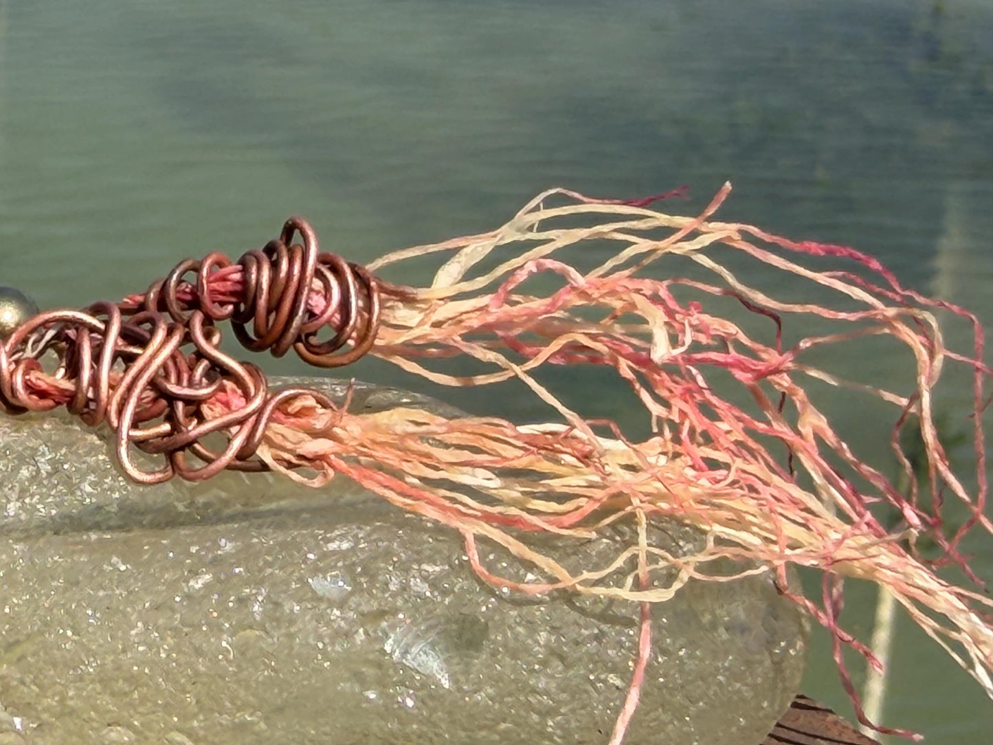 Seaweed earrings wrapped in recycled copper stripped from waste cables. Eco friendly gift for ocean lover. Very unusual and unique,