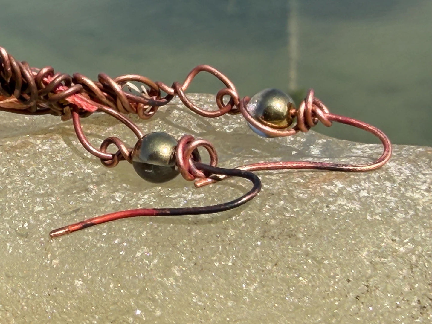 Seaweed earrings wrapped in recycled copper stripped from waste cables. Eco friendly gift for ocean lover. Very unusual and unique,