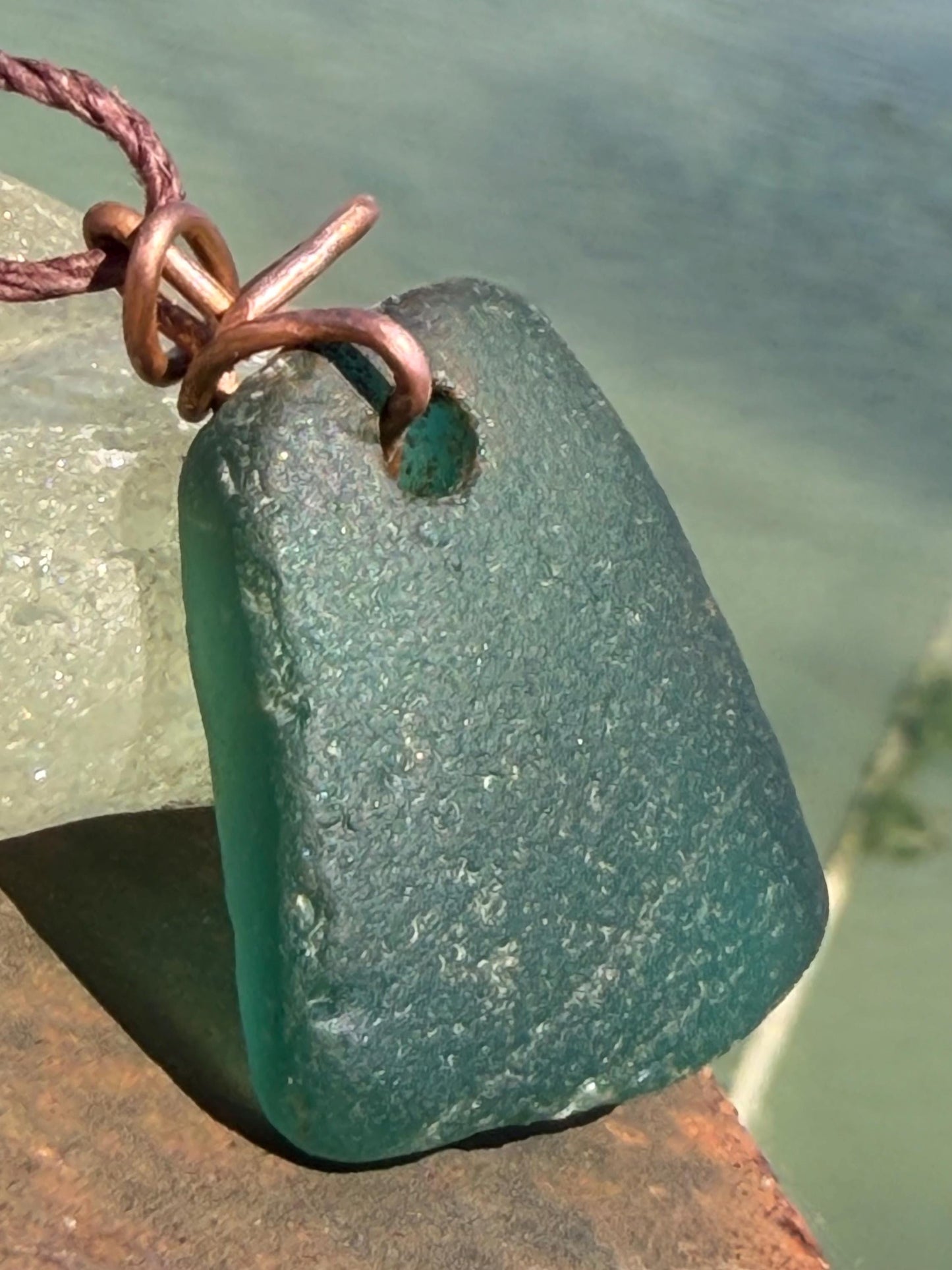 Large green sea glass necklace. Recycled necklace, gift for him. Ethical jewellery. Thick sea glass pendant. Eco friendly necklace.
