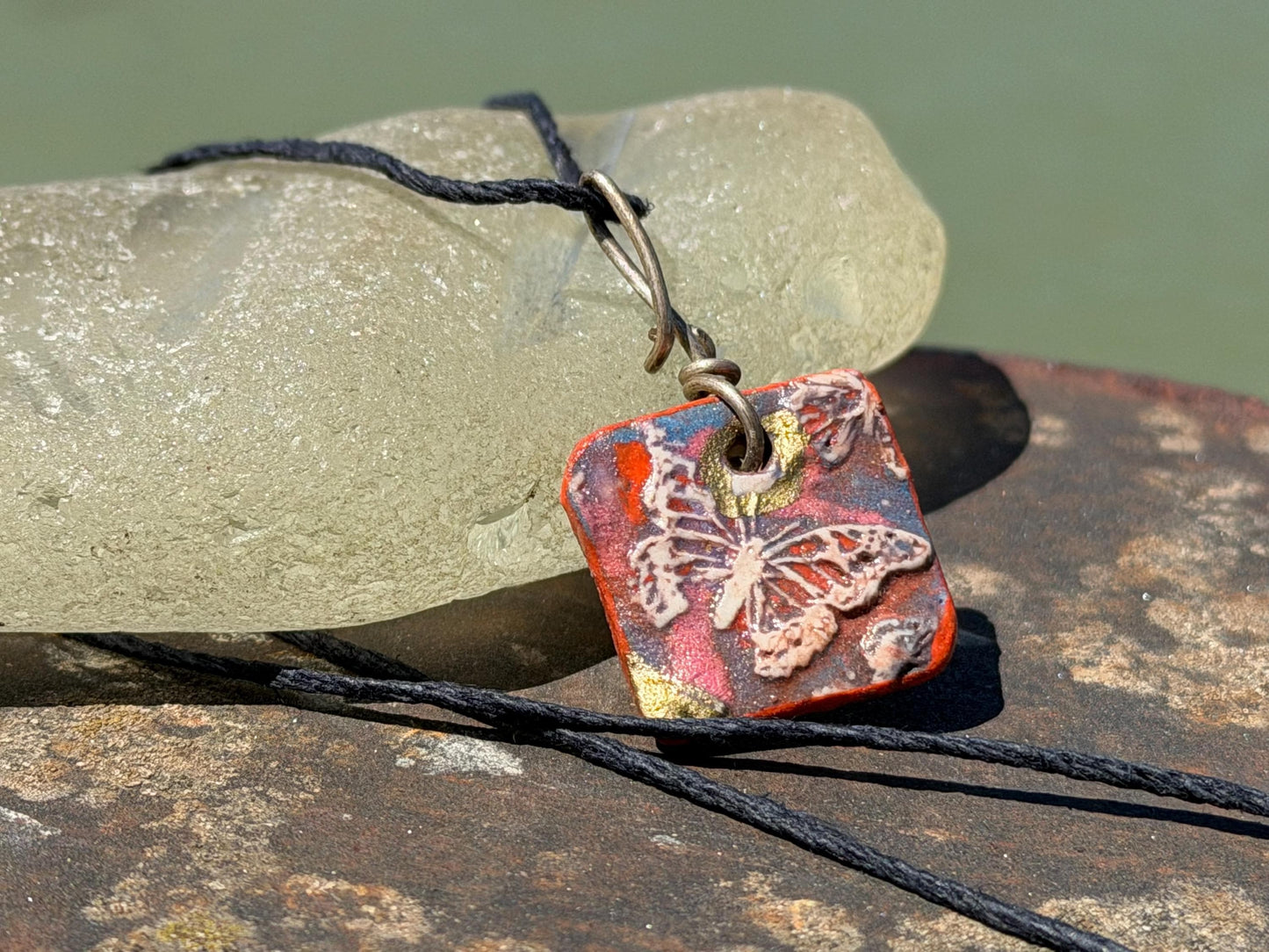 Unique Handmade pink and gold Butterfly Necklace - Boho Ethical Jewelry. Unique gift for her