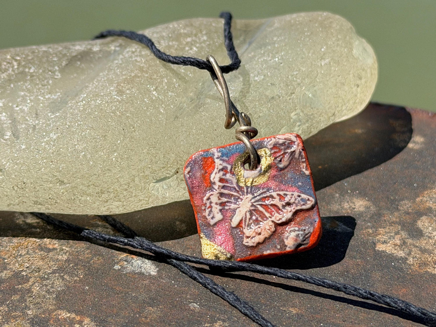 Unique Handmade pink and gold Butterfly Necklace - Boho Ethical Jewelry. Unique gift for her