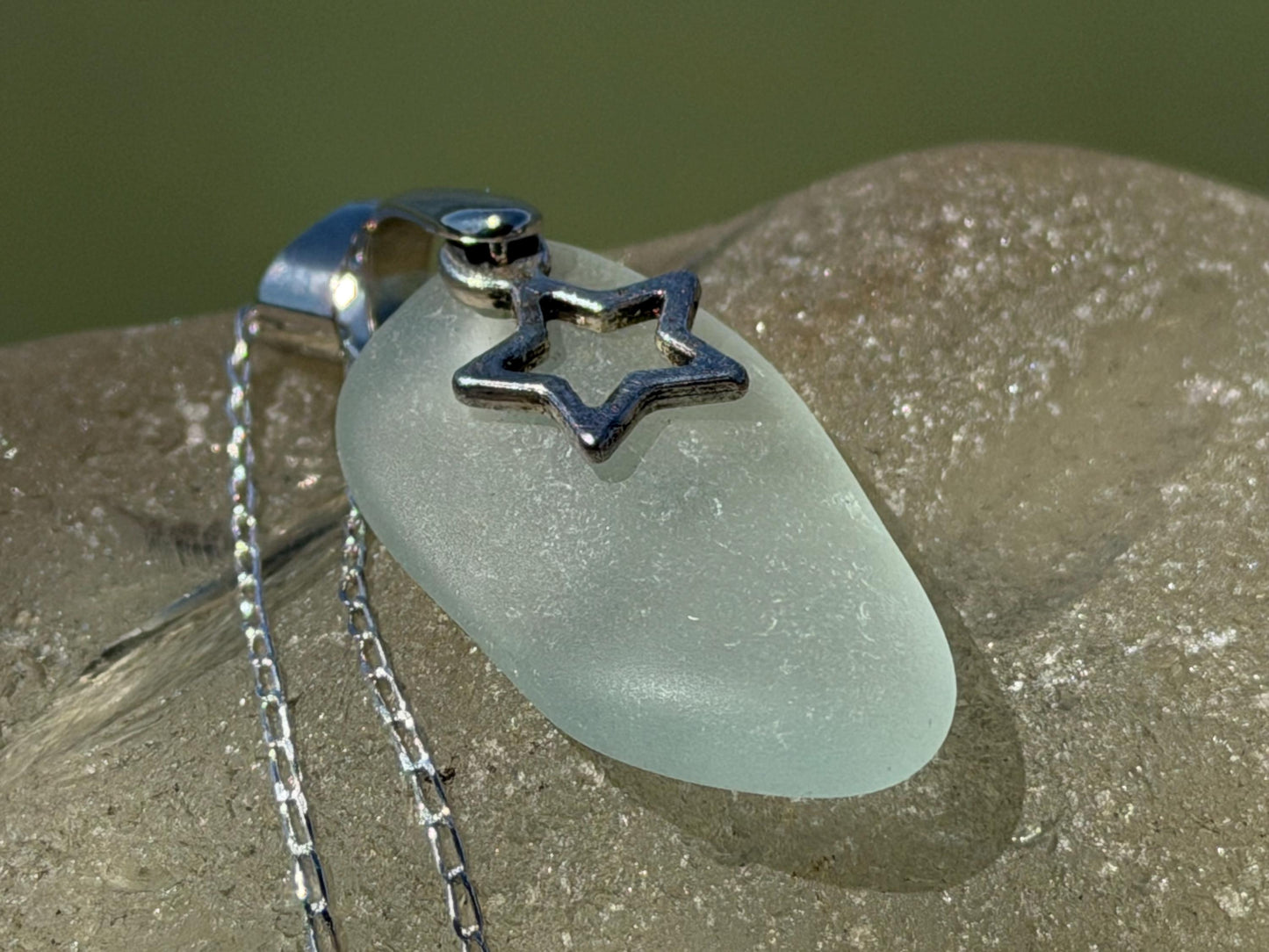 Eco friendly sea glass necklace on a sterling silver chain. Congratulations present, your a star, star necklace. Graduation gift, well done