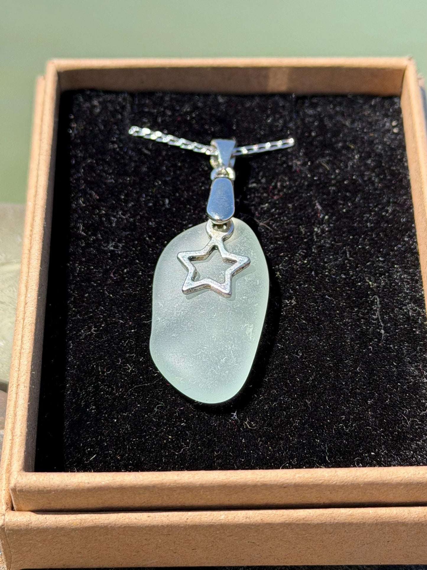 Eco friendly sea glass necklace on a sterling silver chain. Congratulations present, your a star, star necklace. Graduation gift, well done