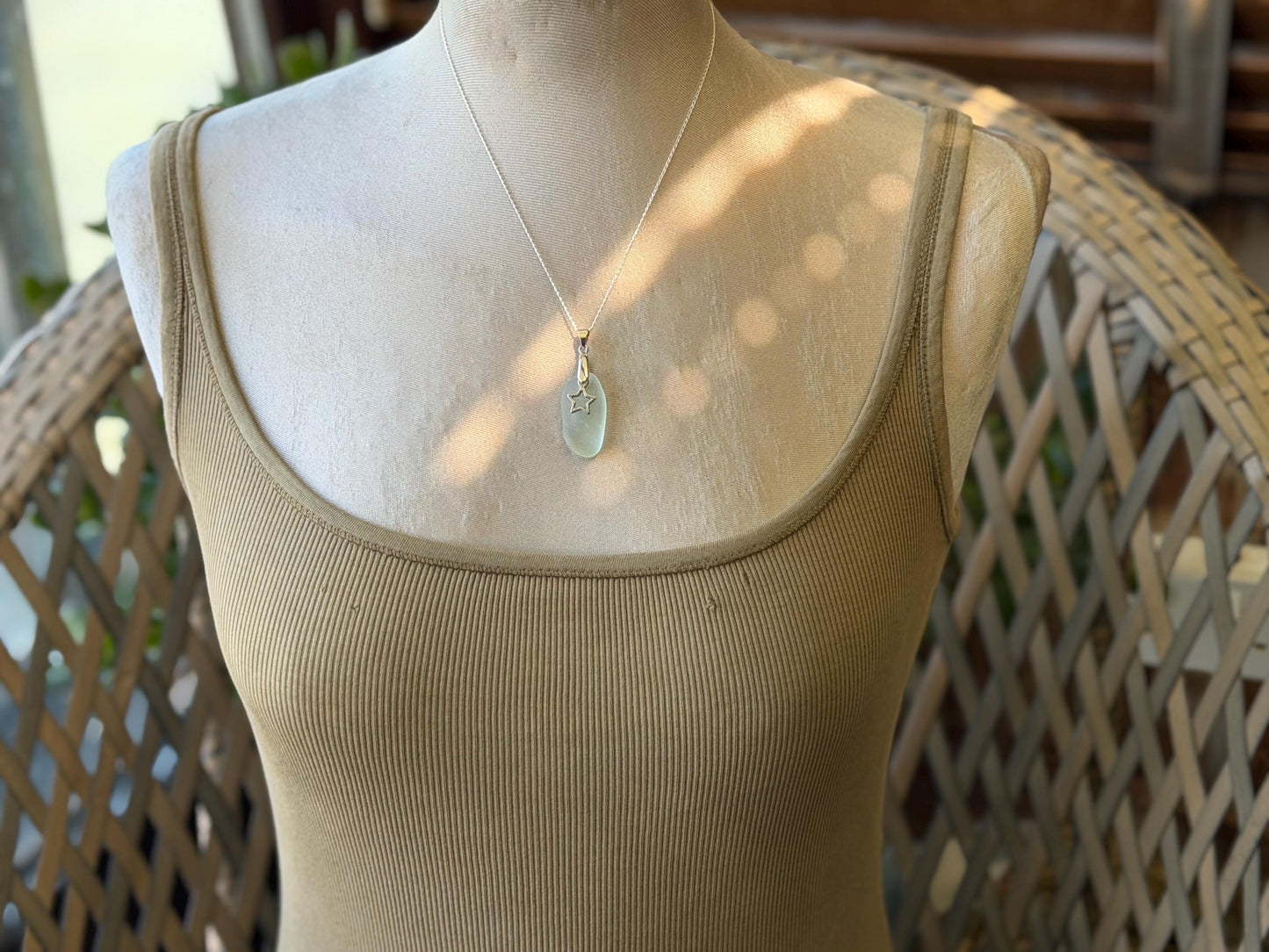 Eco friendly sea glass necklace on a sterling silver chain. Congratulations present, your a star, star necklace. Graduation gift, well done