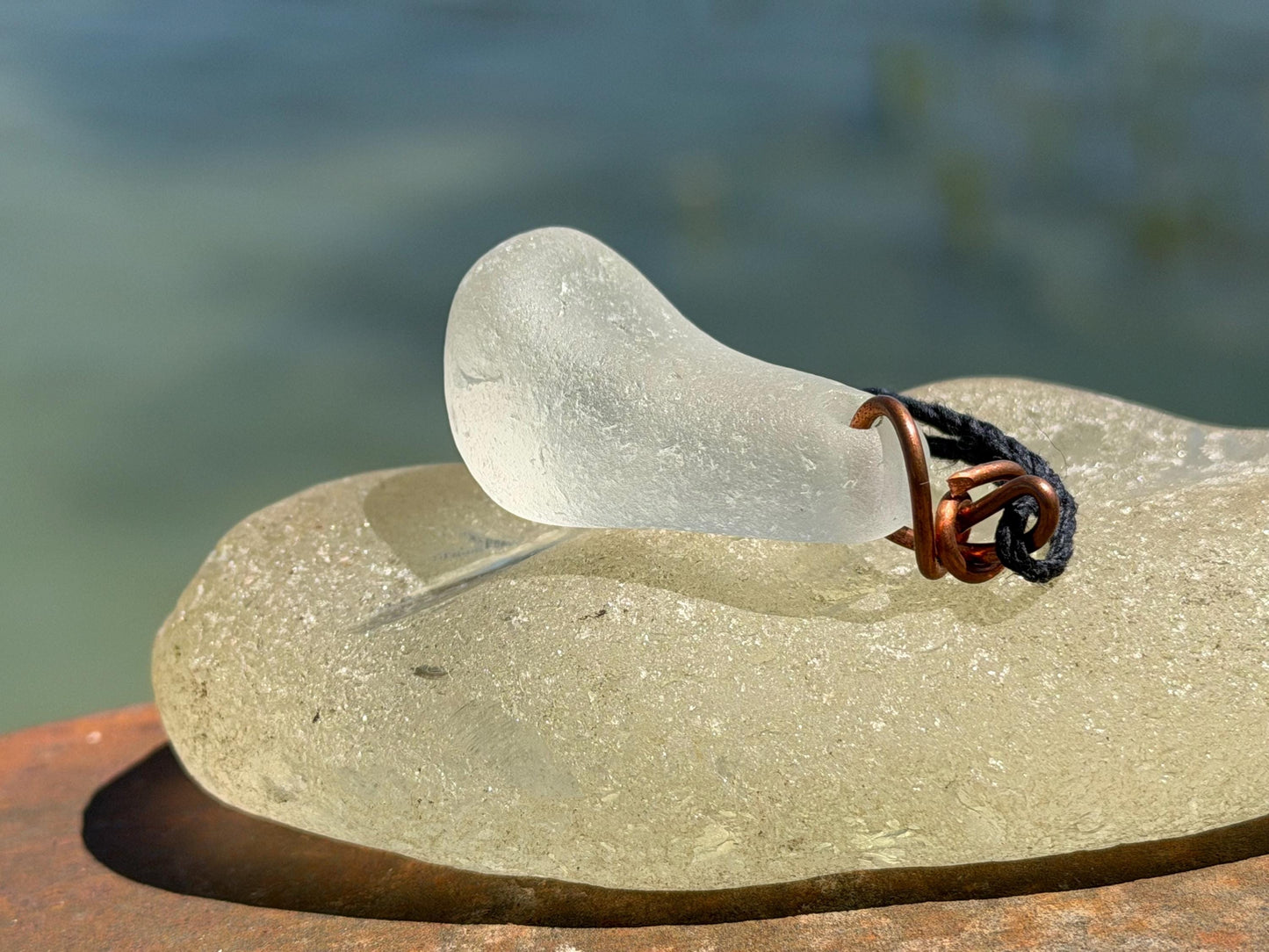 White sea glass necklace wrapped in recycled copper. Recycled necklace. Ethical jewellery. Sea glass pendant. Eco friendly necklace. Boho