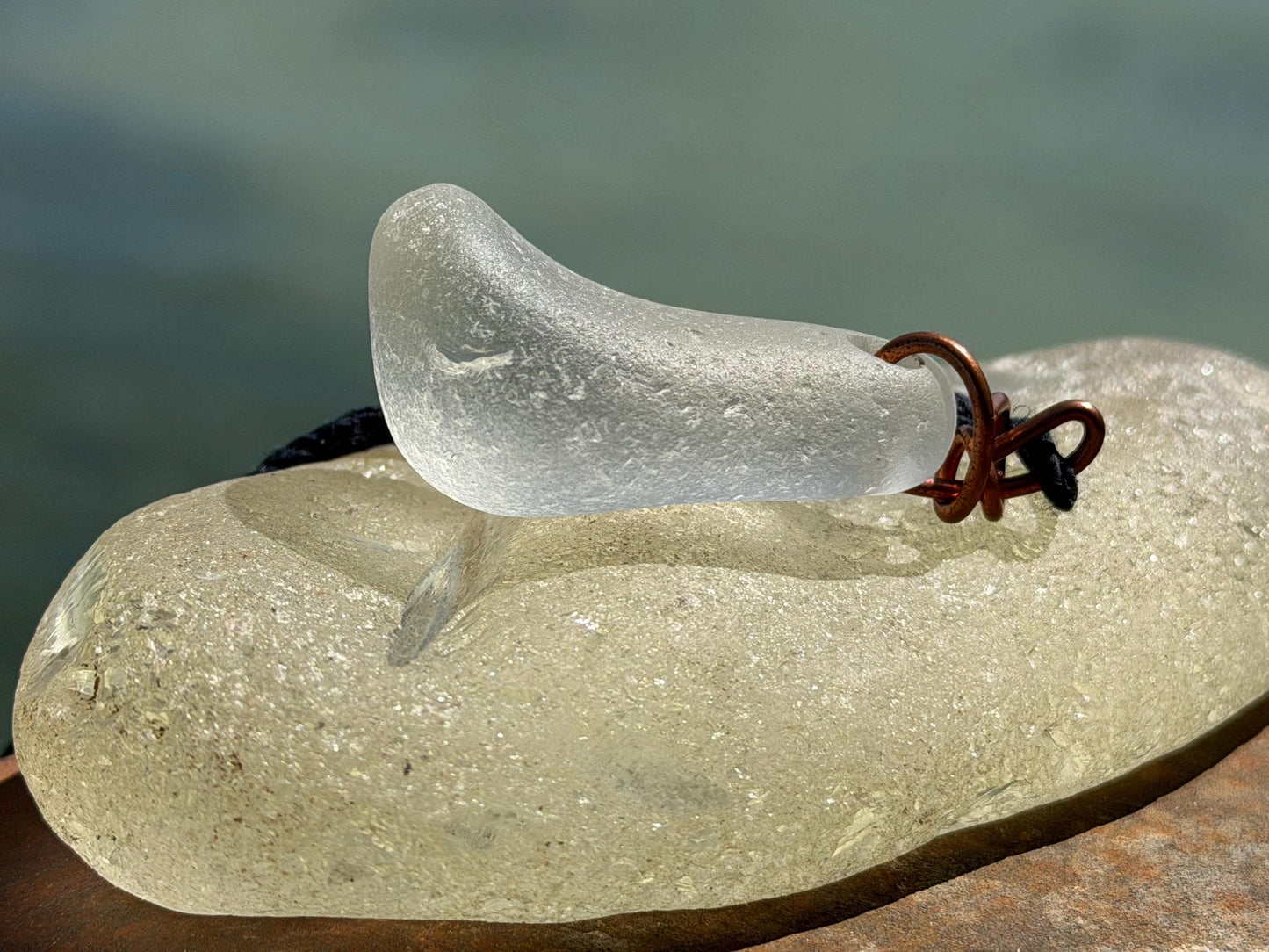 White sea glass necklace wrapped in recycled copper. Recycled necklace. Ethical jewellery. Sea glass pendant. Eco friendly necklace. Boho