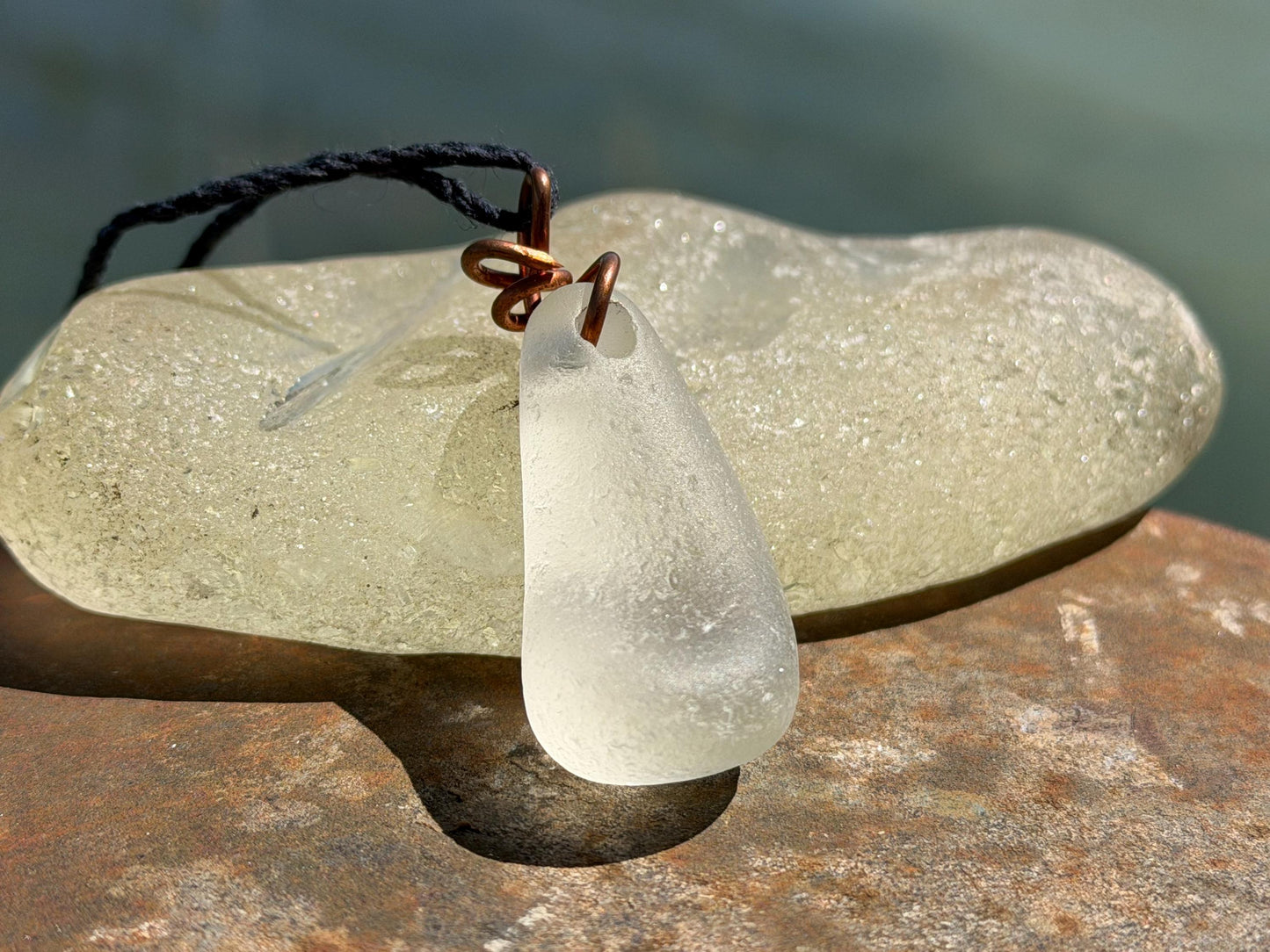 White sea glass necklace wrapped in recycled copper. Recycled necklace. Ethical jewellery. Sea glass pendant. Eco friendly necklace. Boho