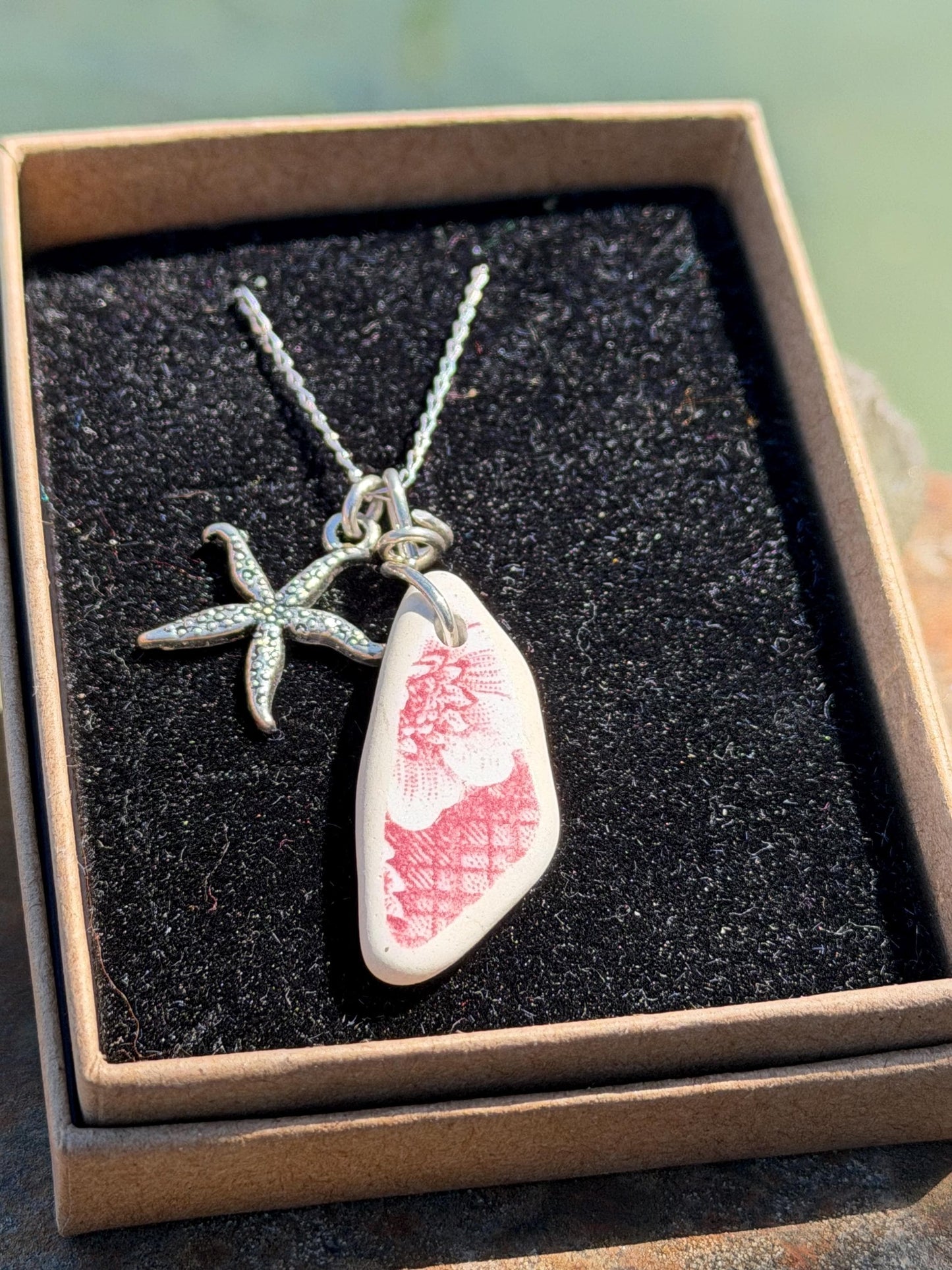 Eco friendly sea ceramic necklace on a sterling silver chain. Eco friendly jewellery, ethical jewellery. Eco friendly necklace.